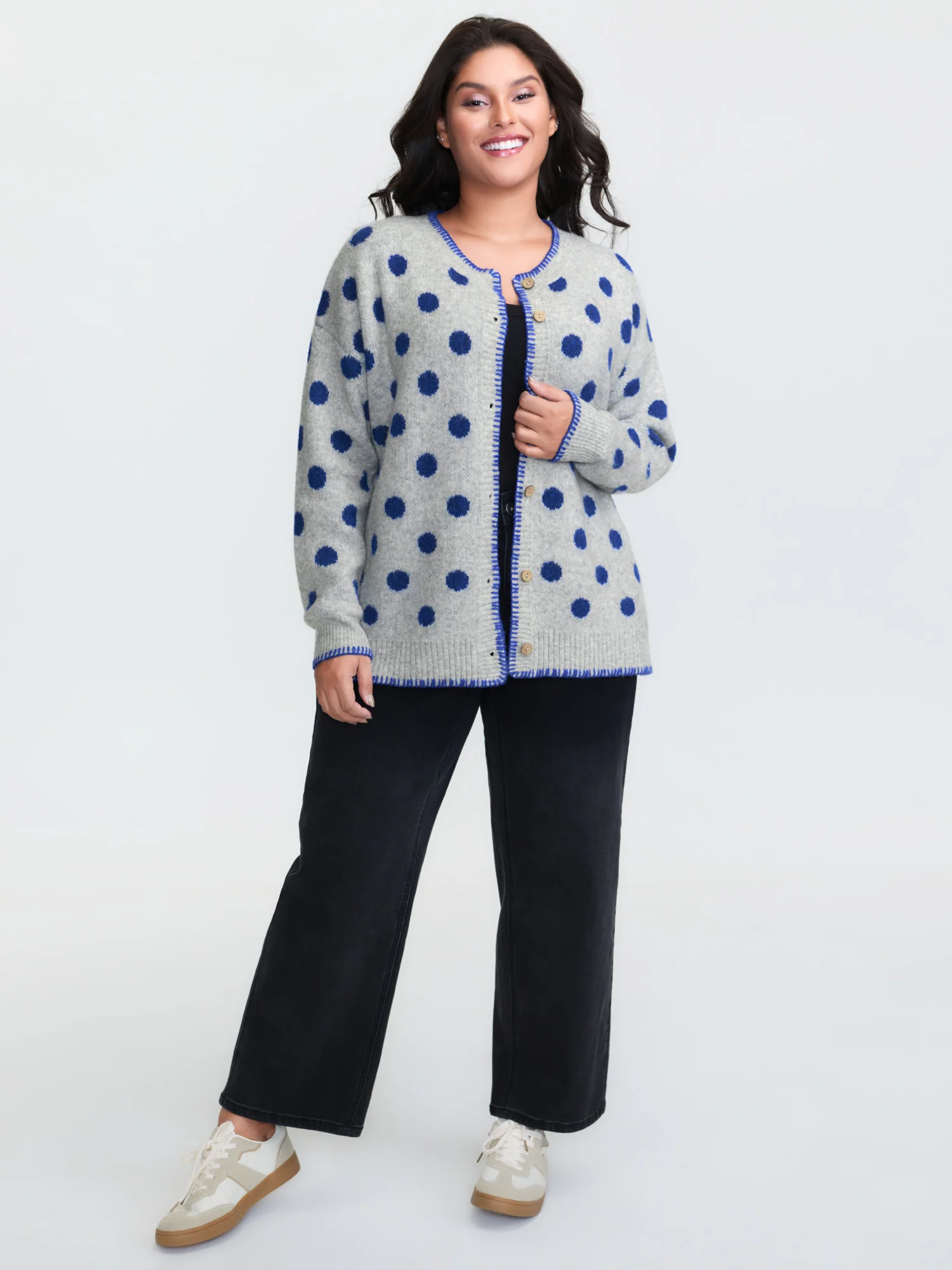Polka Dots Jacquard Buttons Knit Cardigan - Image 16
