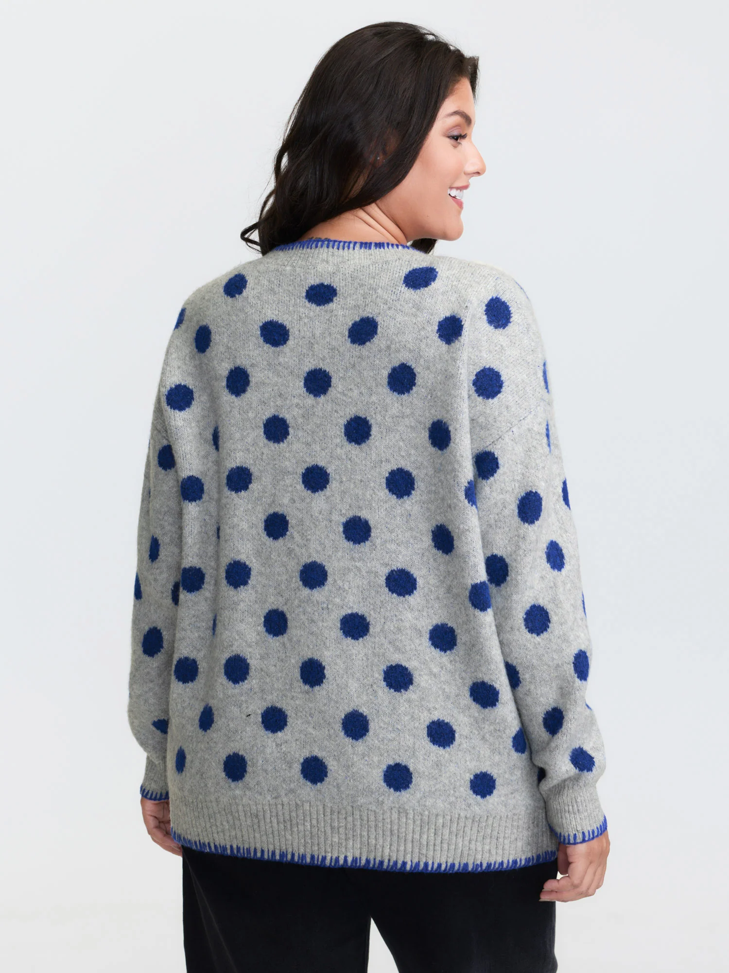 Polka Dots Jacquard Buttons Knit Cardigan - Image 17