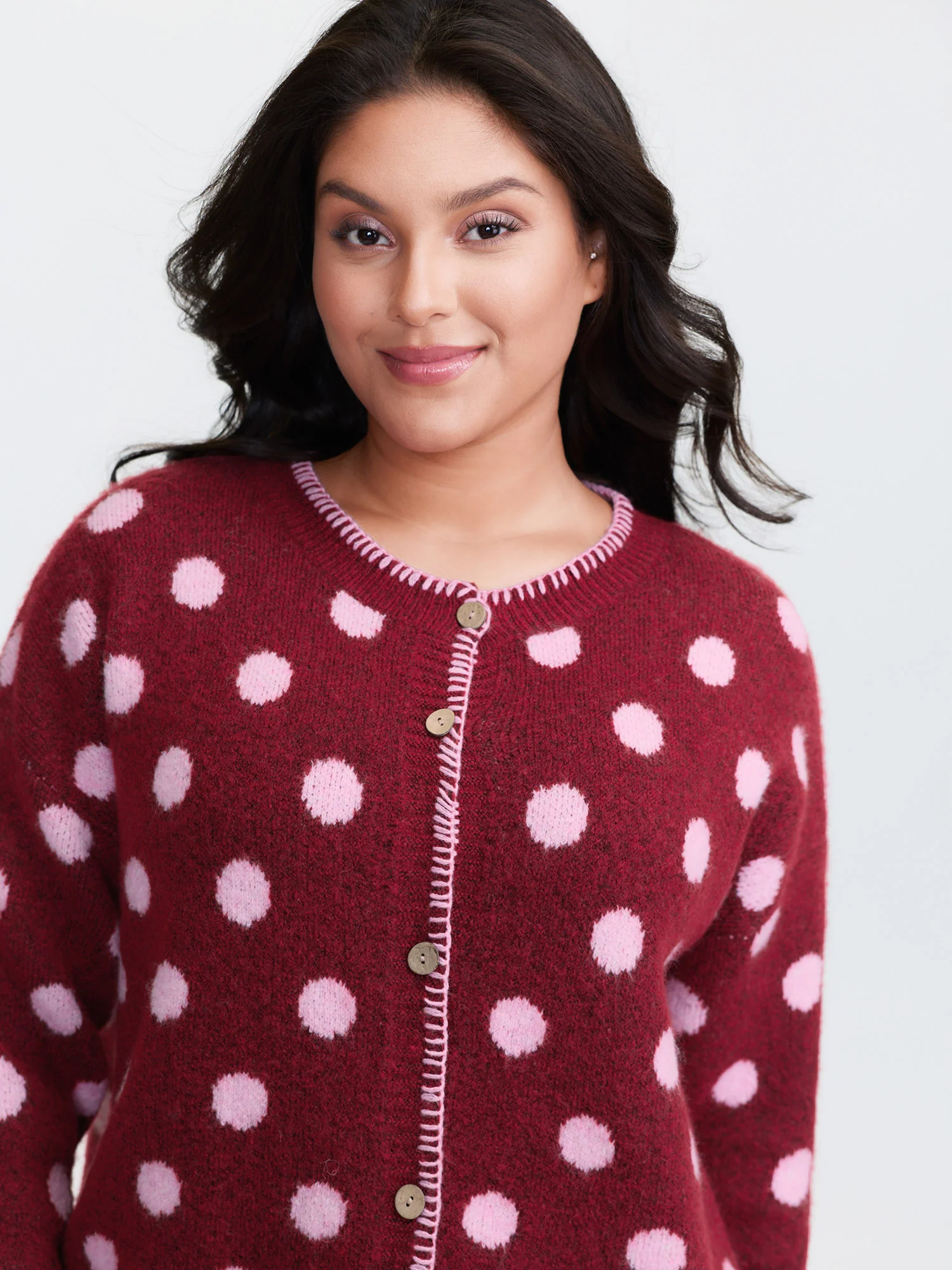 Polka Dots Jacquard Buttons Knit Cardigan - Image 19