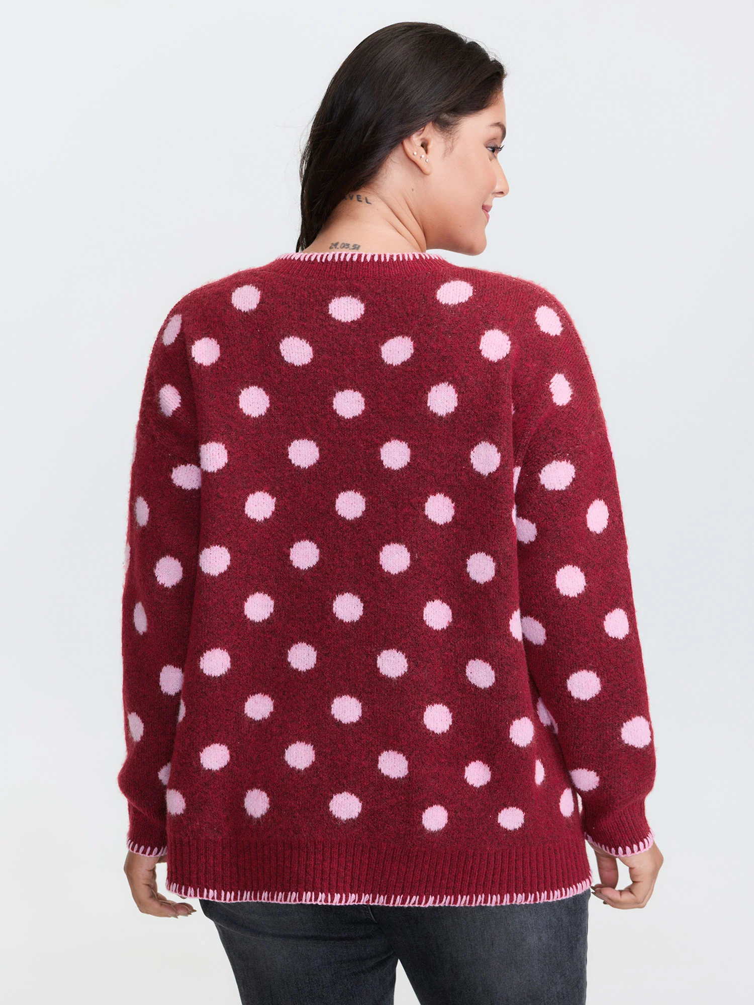 Polka Dots Jacquard Buttons Knit Cardigan - Image 21