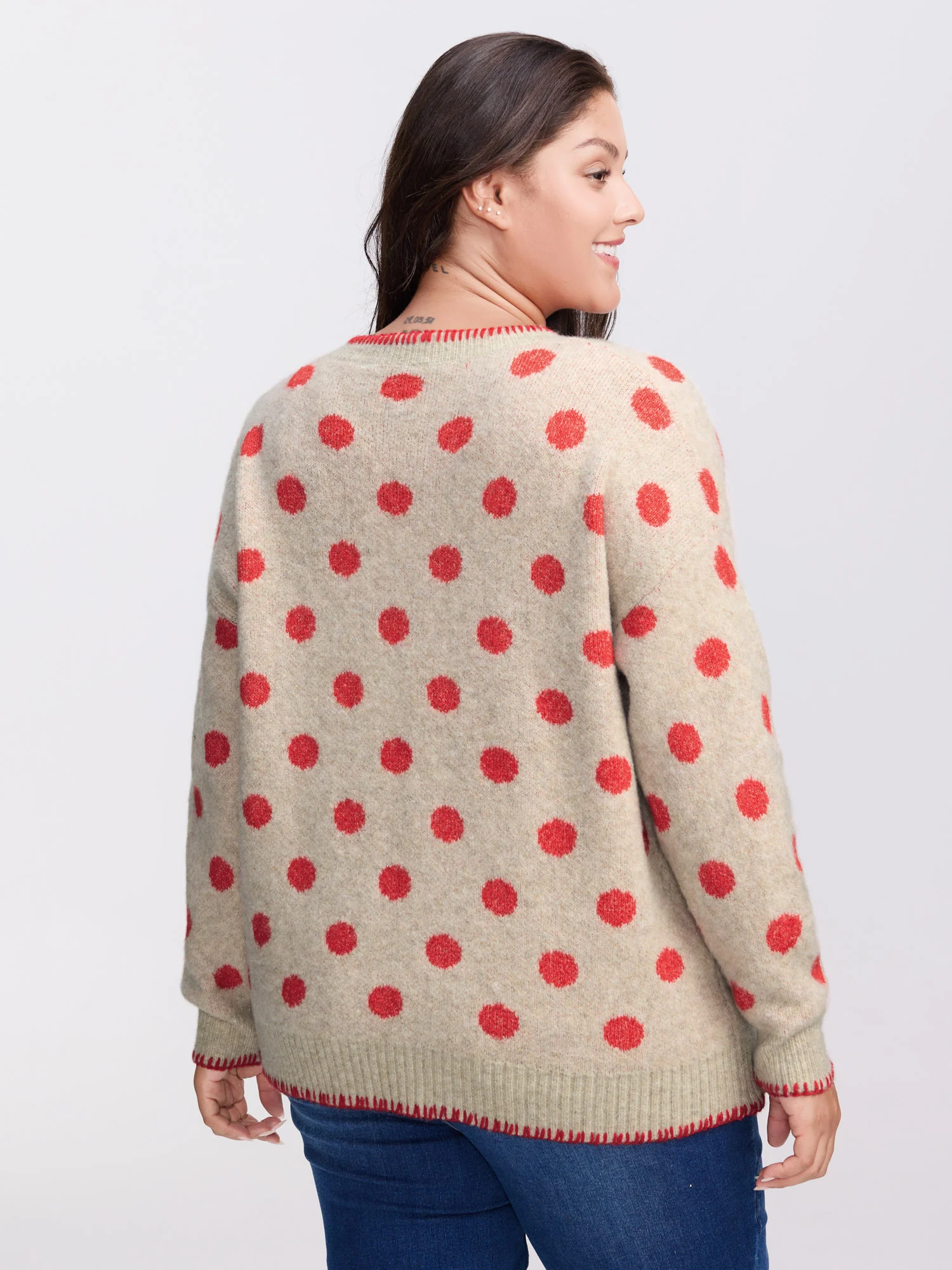 Polka Dots Jacquard Buttons Knit Cardigan - Image 5