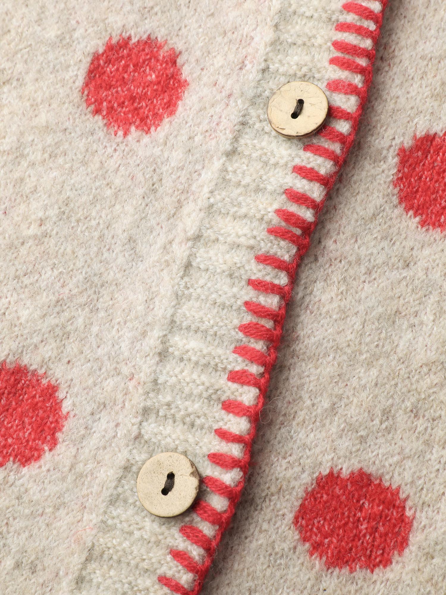 Polka Dots Jacquard Buttons Knit Cardigan - Image 7