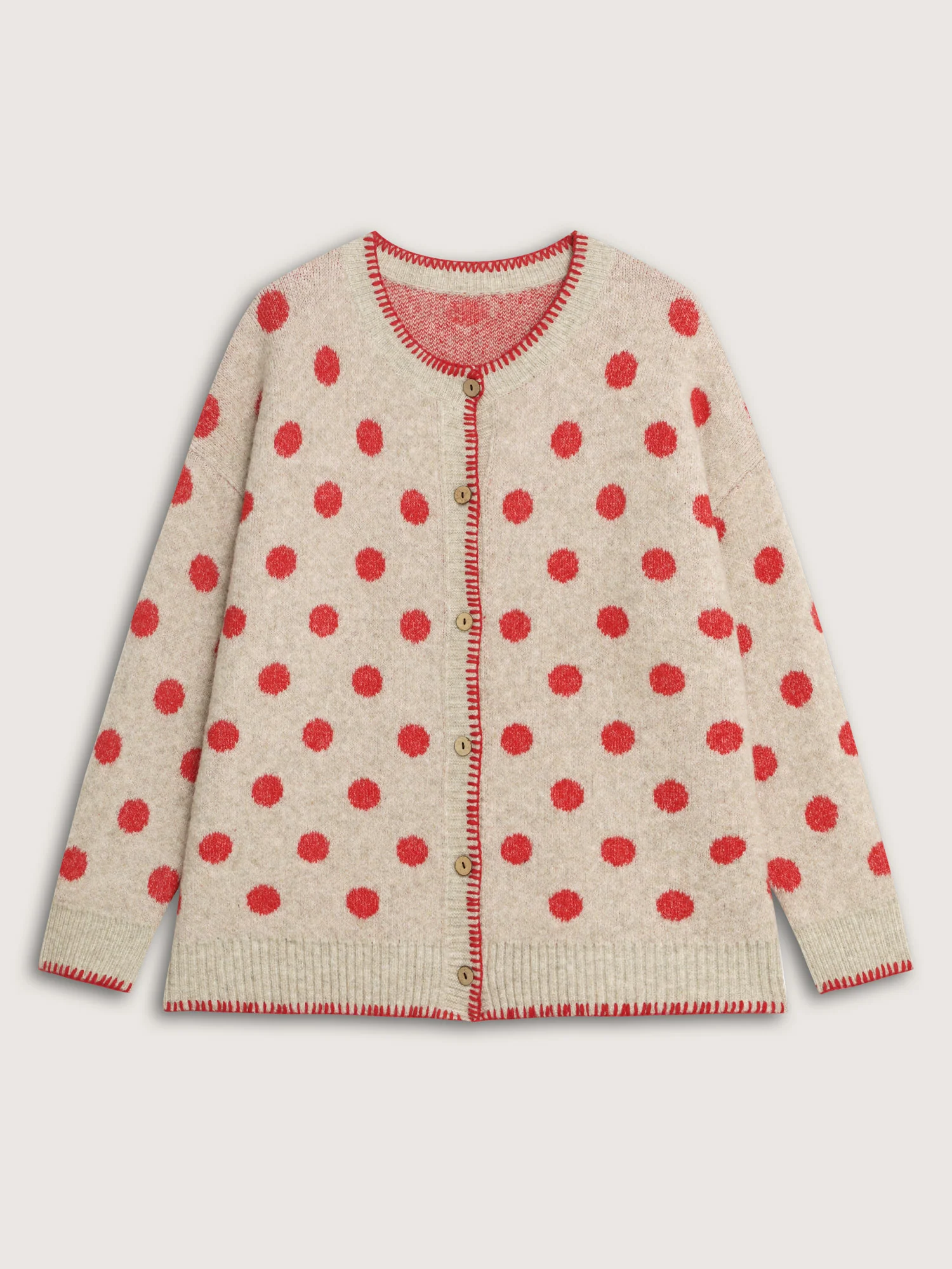 Polka Dots Jacquard Buttons Knit Cardigan - Image 9