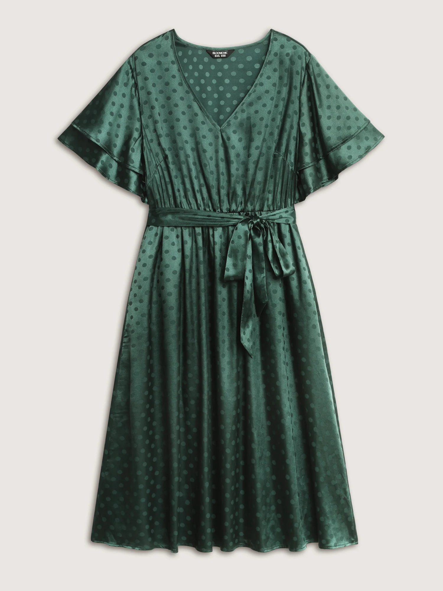 Polka Dots Jacquard Layered Ruffled Sleeve Midi Dress - Image 7