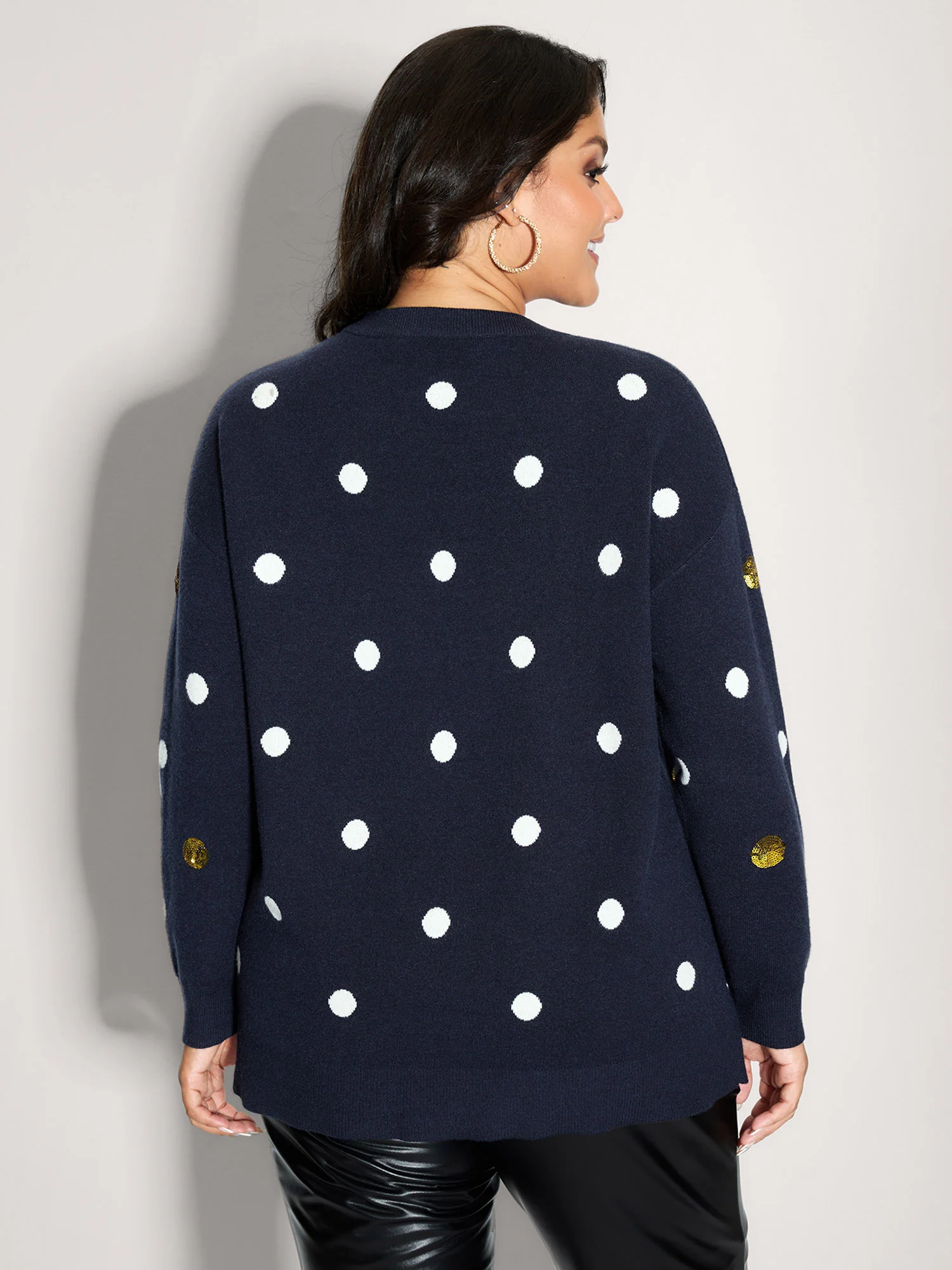 Polka Dots Jacquard Sequin Embroidery Pullover - Image 4