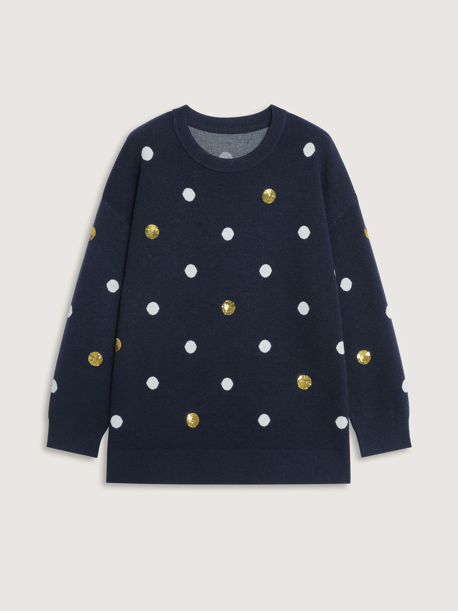 Polka Dots Jacquard Sequin Embroidery Pullover - Image 7