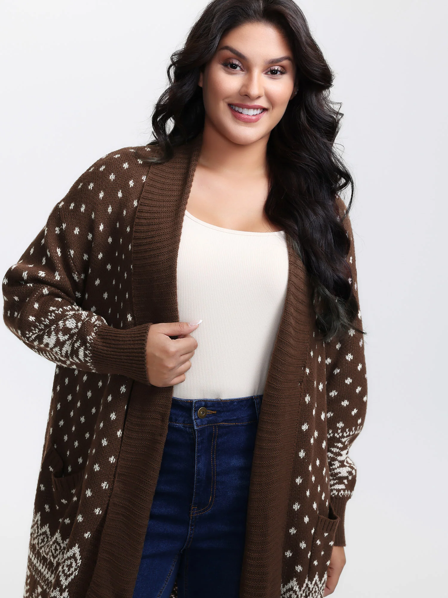 Polka Dots Kimono Collar Knit Cardigan - Image 2