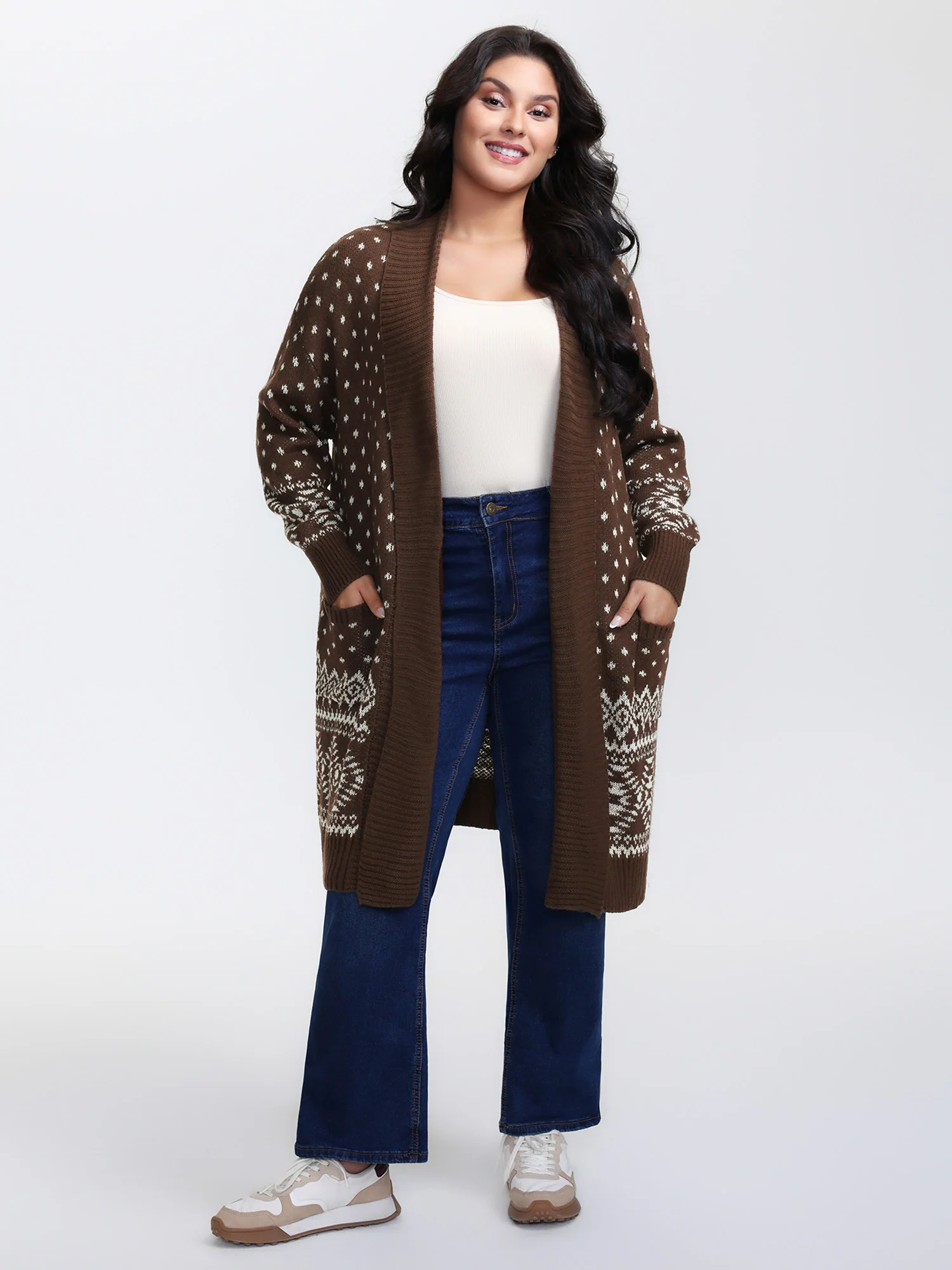 Polka Dots Kimono Collar Knit Cardigan - Image 3