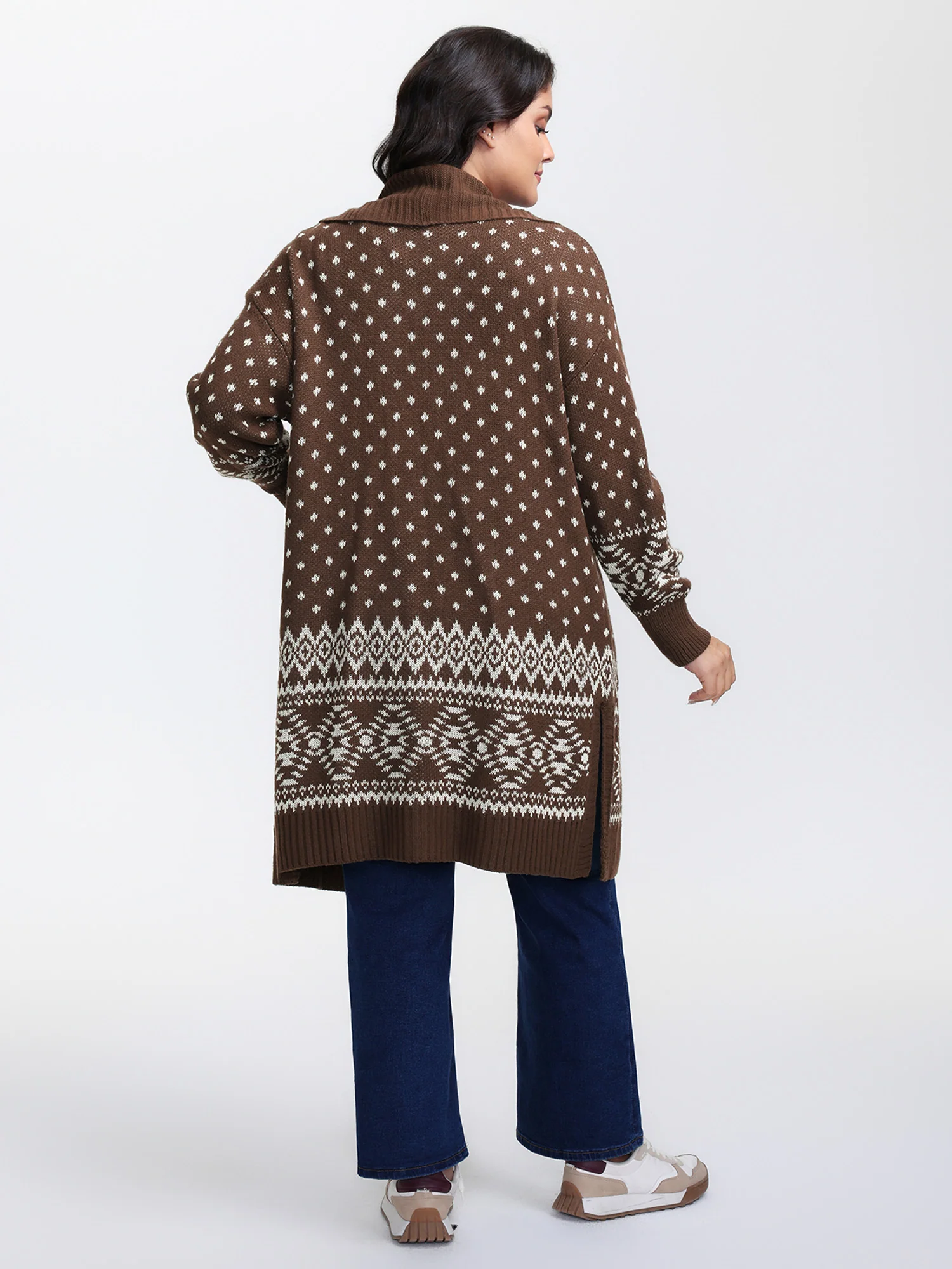 Polka Dots Kimono Collar Knit Cardigan - Image 4