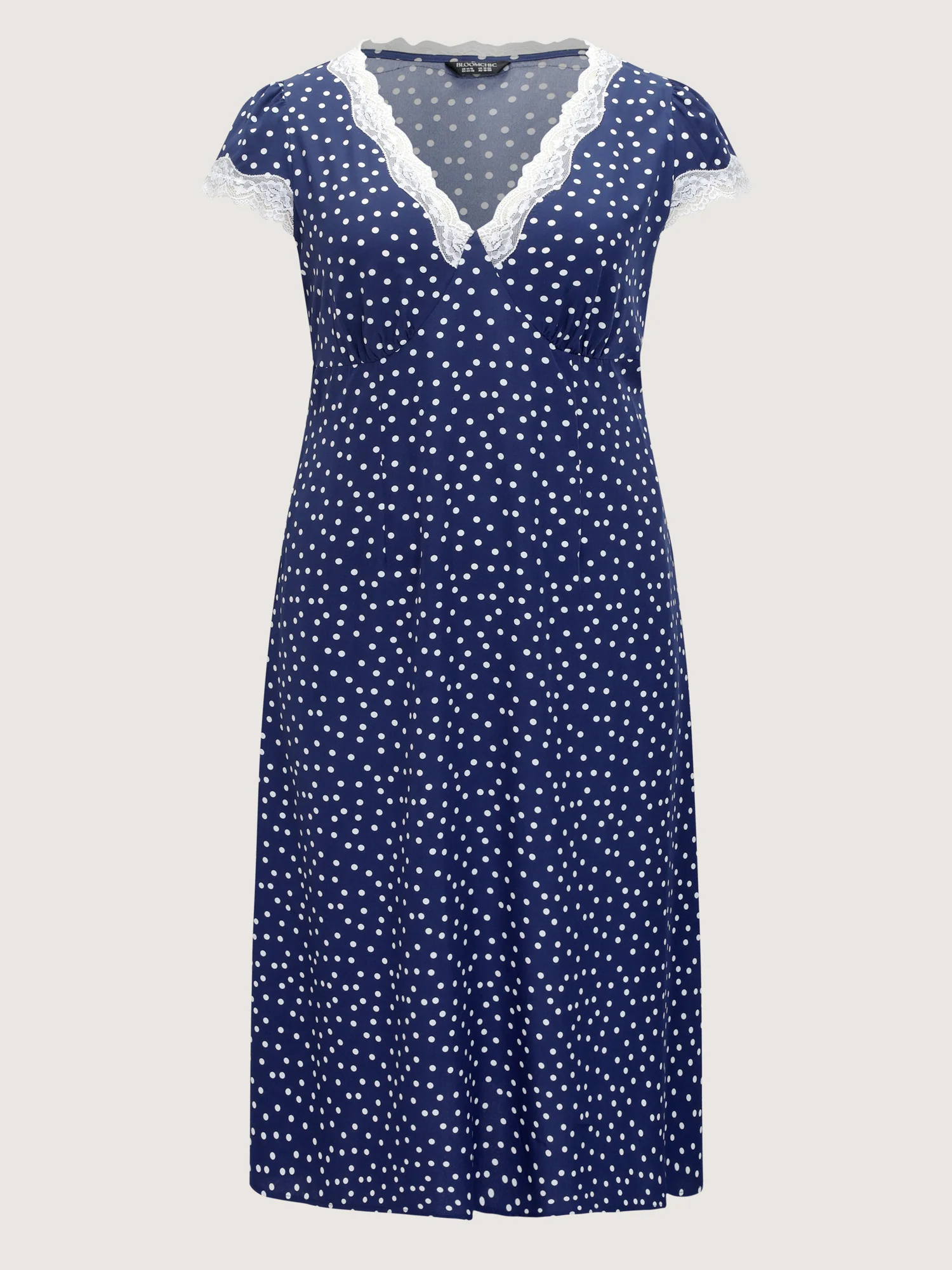 Polka Dots Lace Deep Neckline Midi Dress - Image 6