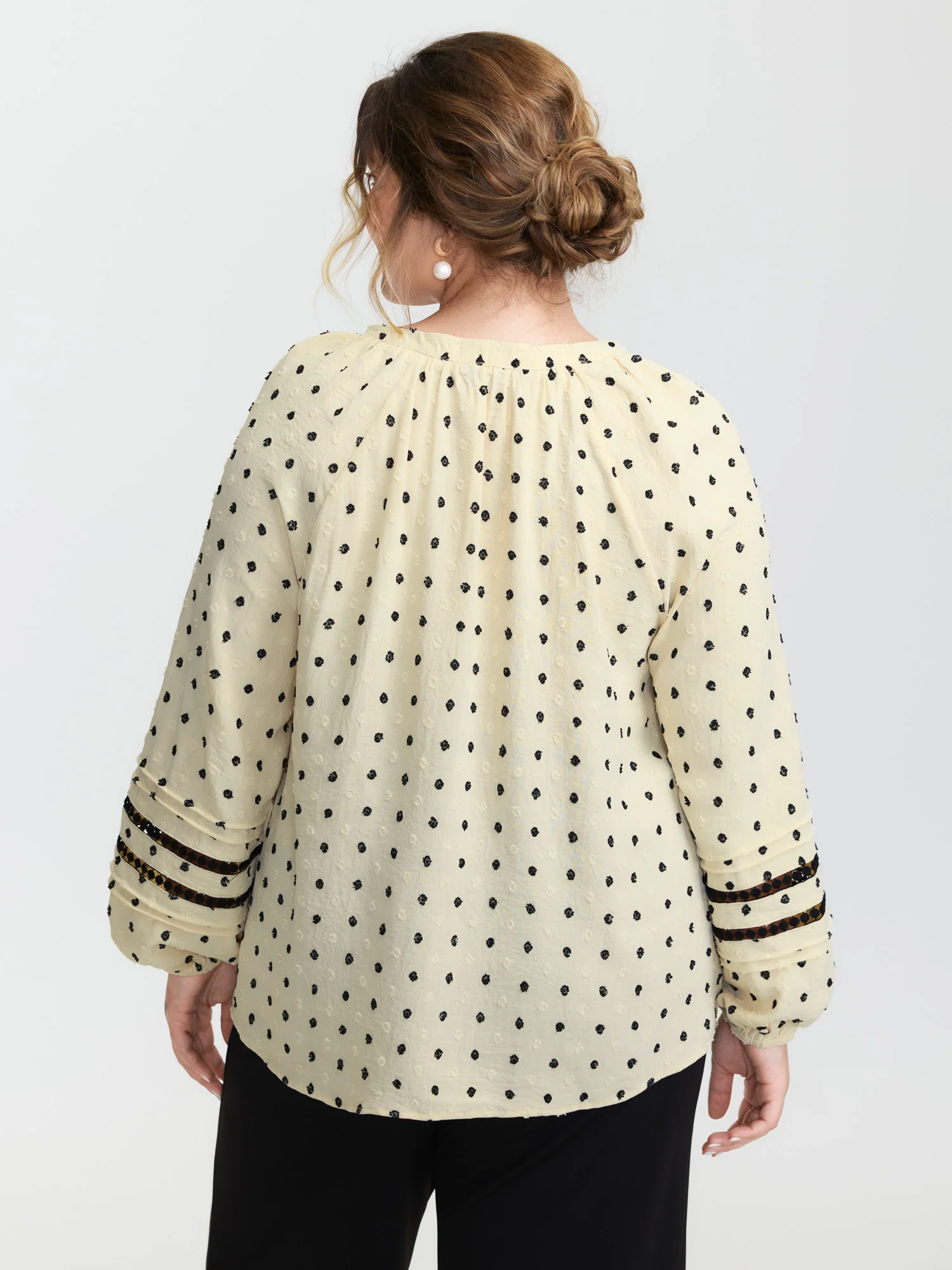 Polka Dots Neckline Tie Lace Blouse - Image 4