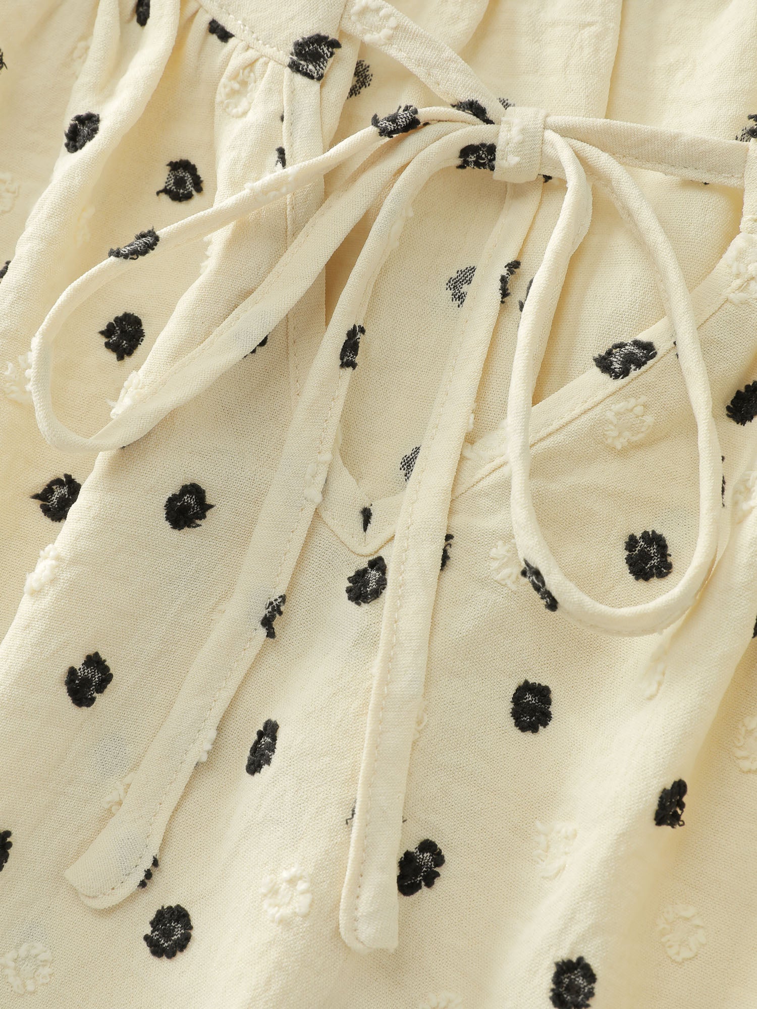 Polka Dots Neckline Tie Lace Blouse - Image 5