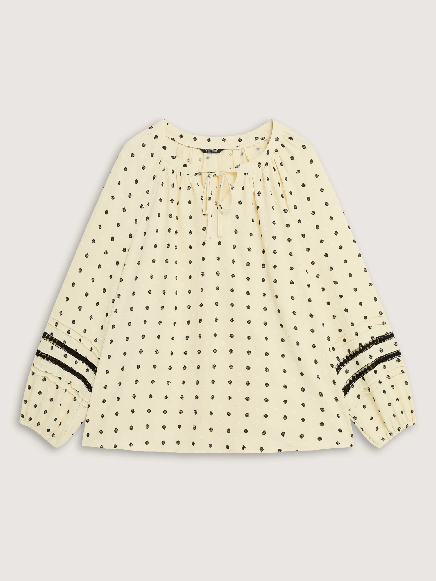 Polka Dots Neckline Tie Lace Blouse - Image 7