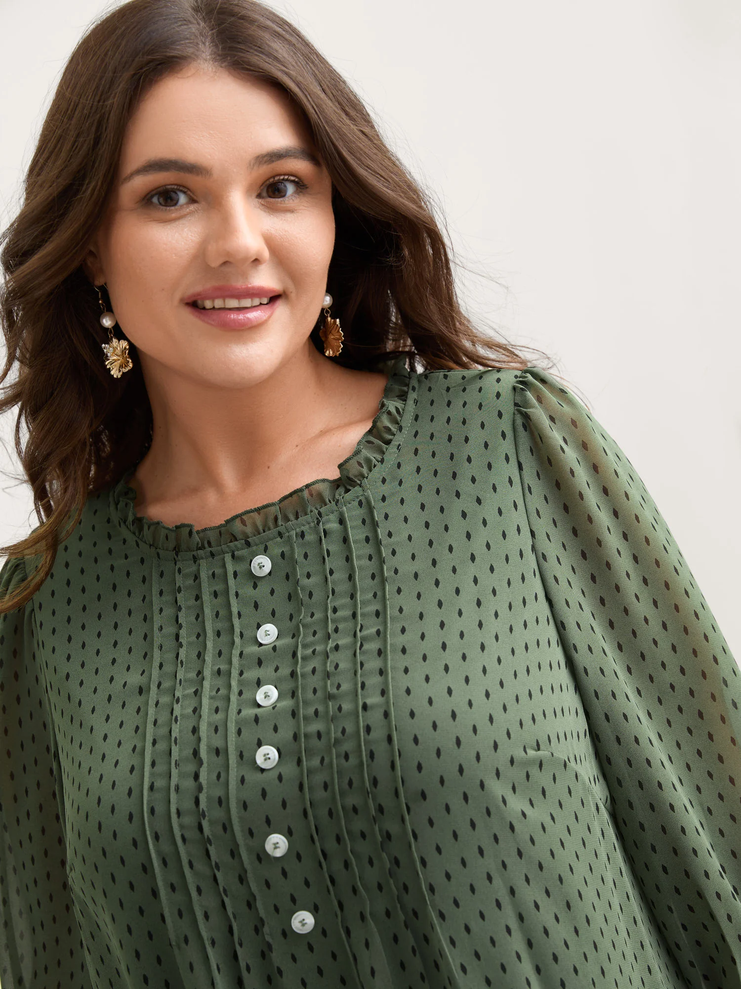 Polka Dots Pin Tuck Button Detail Blouse - Image 2