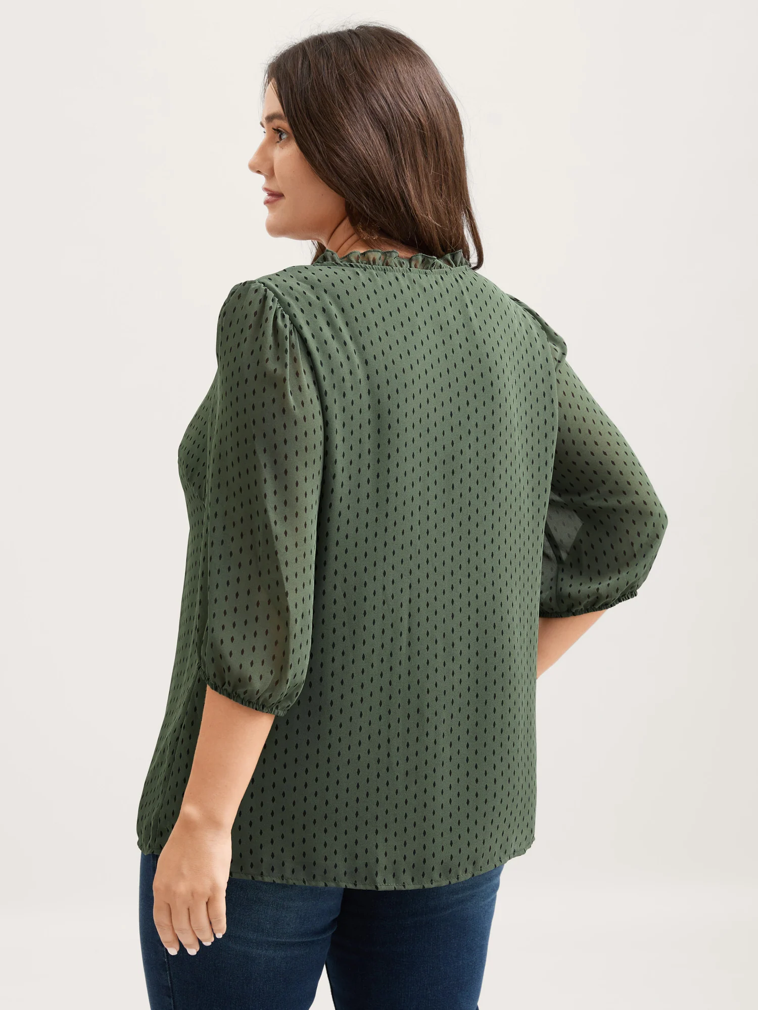 Polka Dots Pin Tuck Button Detail Blouse - Image 4
