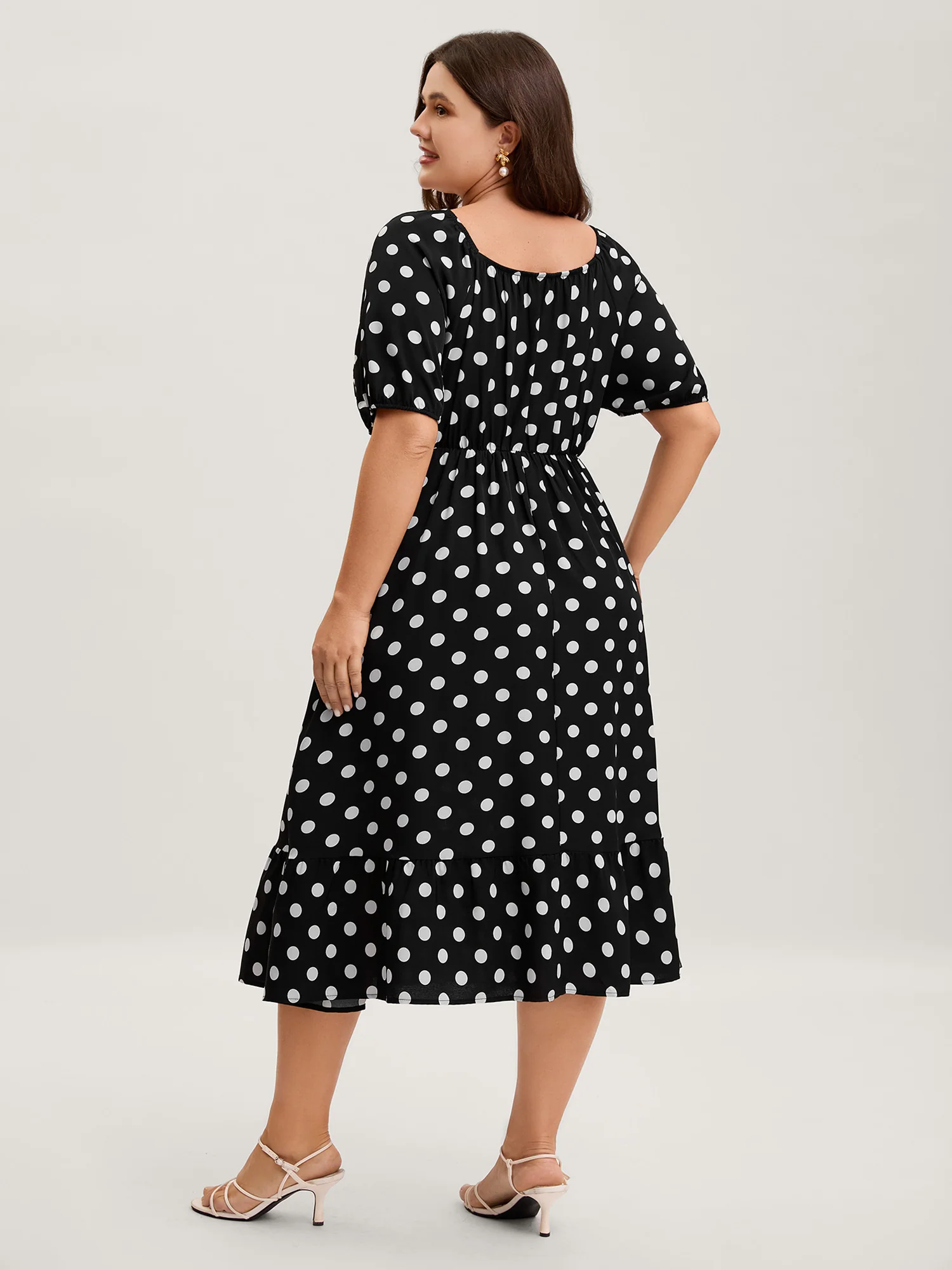 Polka Dots Pleated Bodice Midi Dress - Image 4