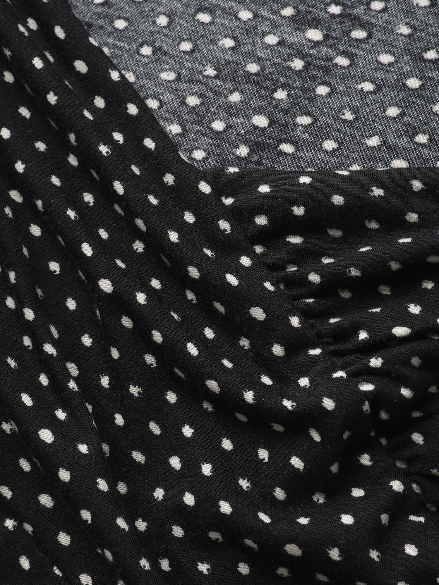 Polka Dots Pleated Overlap Bodice Midi Dress - Image 5