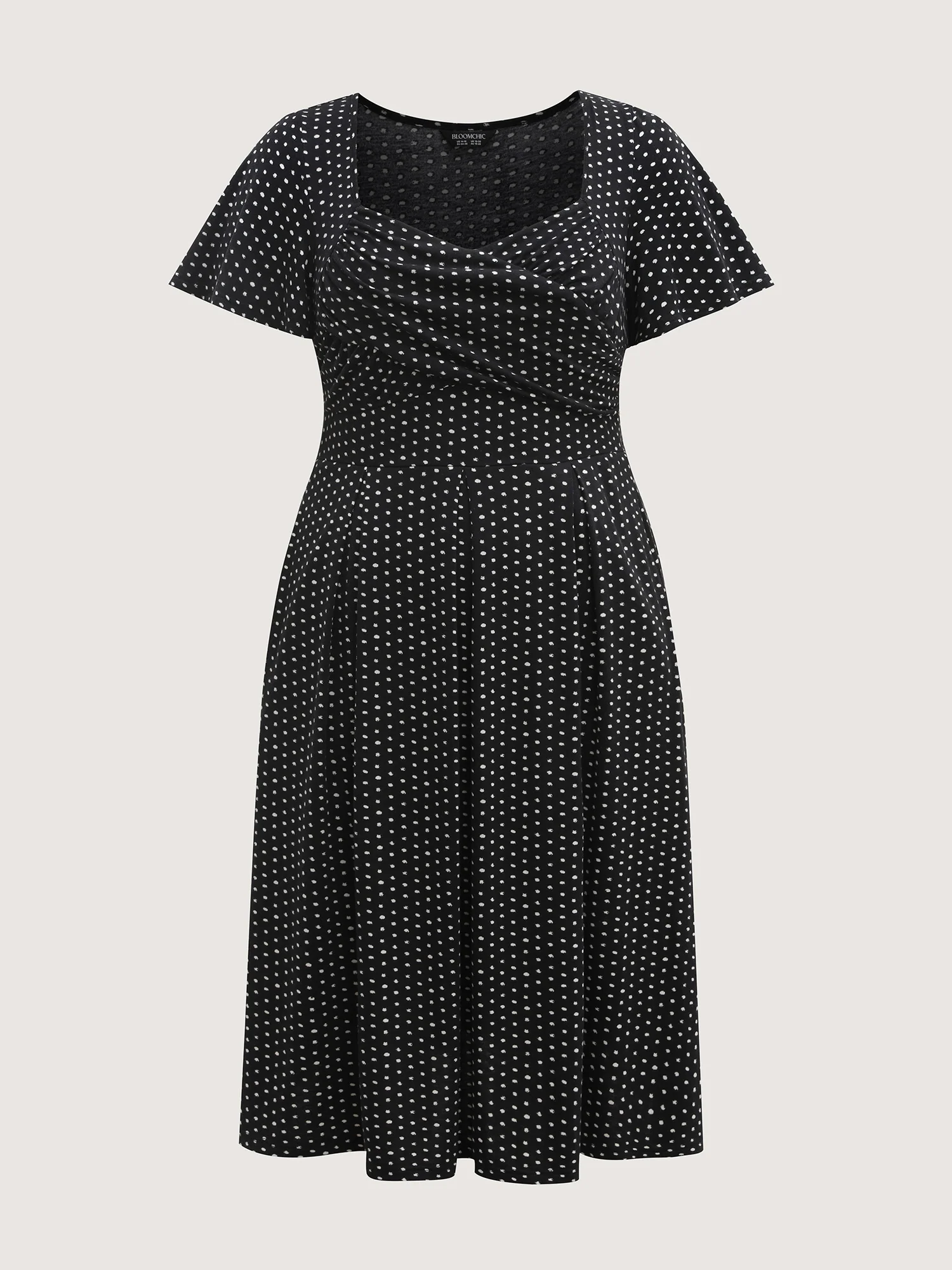 Polka Dots Pleated Overlap Bodice Midi Dress - Image 7