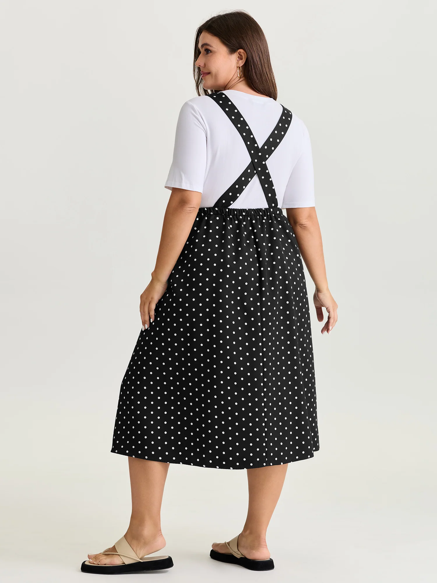 Polka Dots Print Adjustable Overall Midi Dress - Image 4