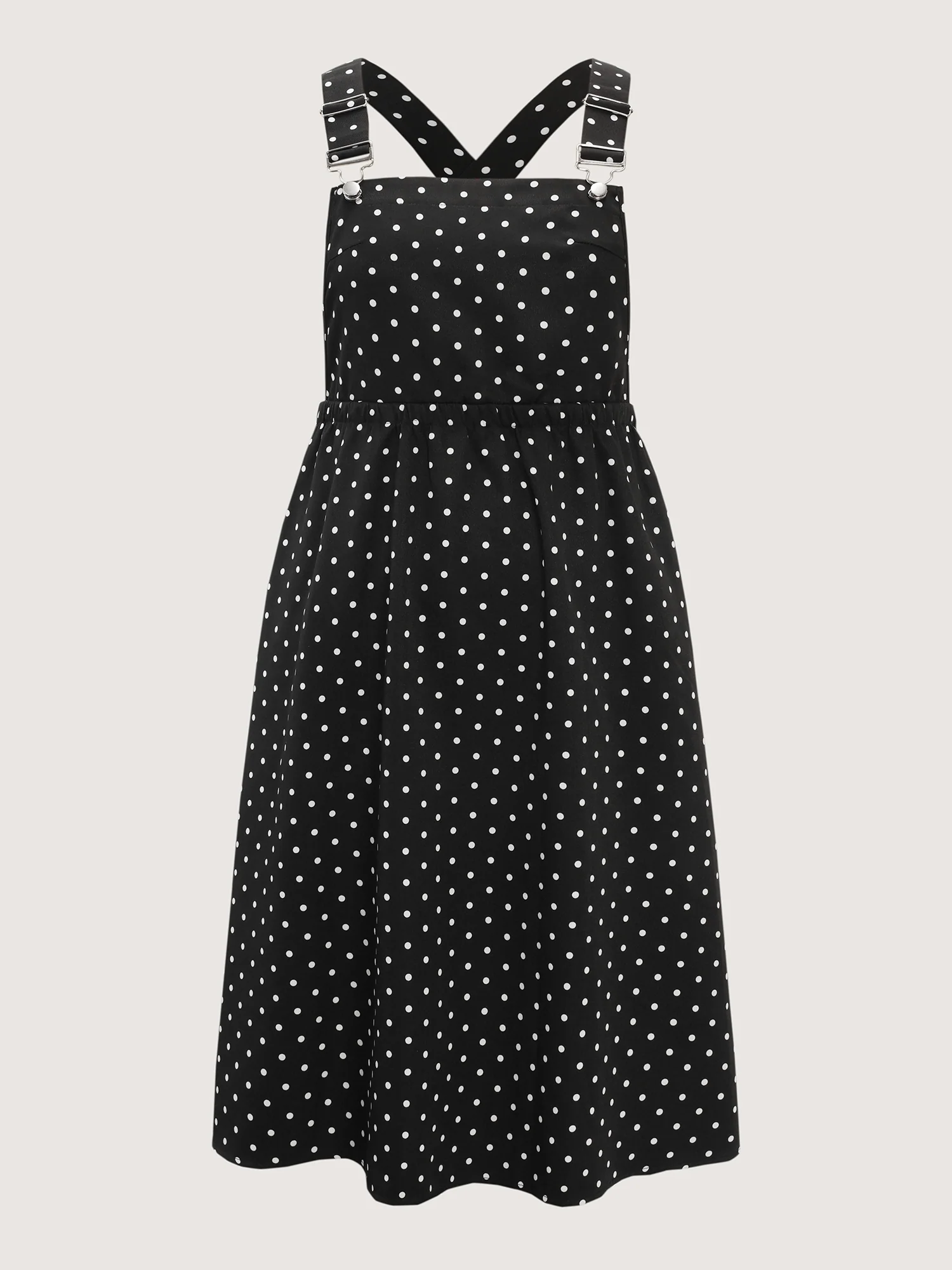 Polka Dots Print Adjustable Overall Midi Dress - Image 7