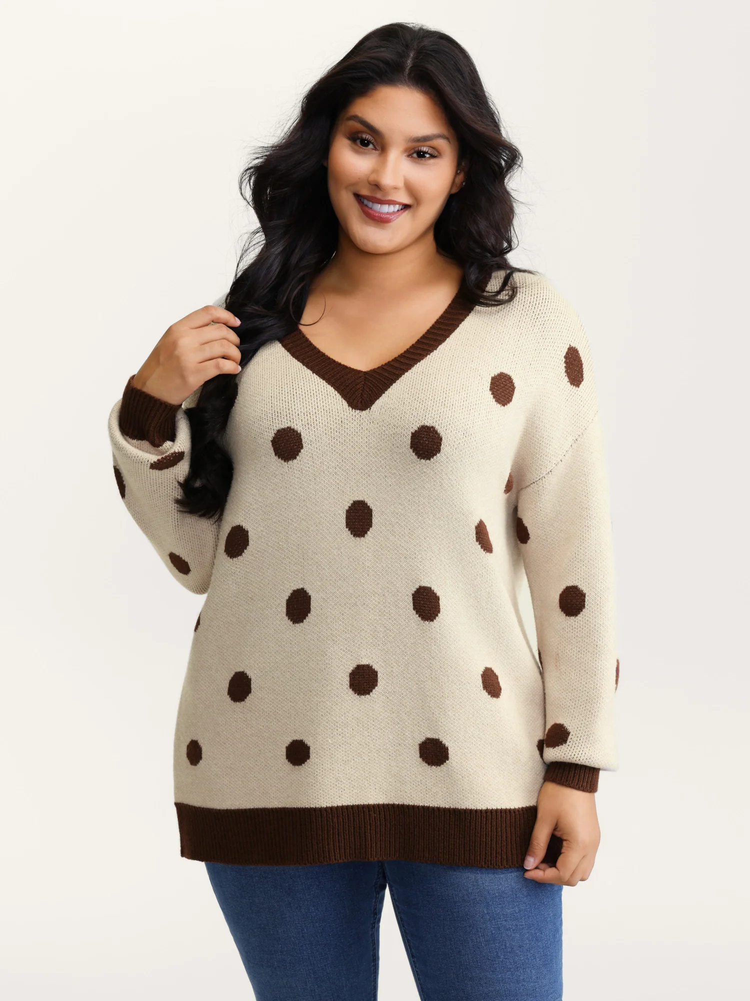 Polka Dots Print Color Contrast Pullover - Image 2