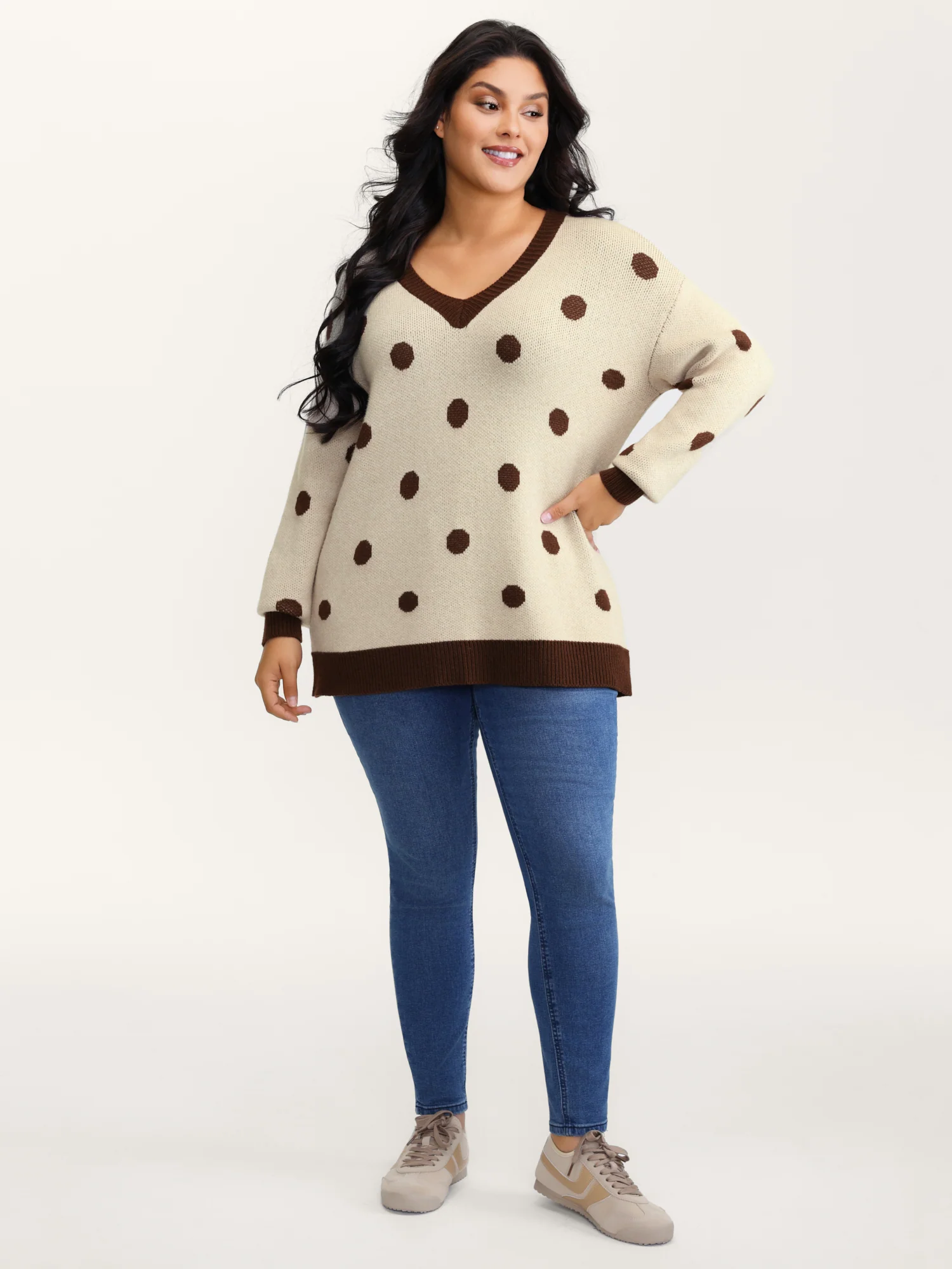 Polka Dots Print Color Contrast Pullover - Image 3