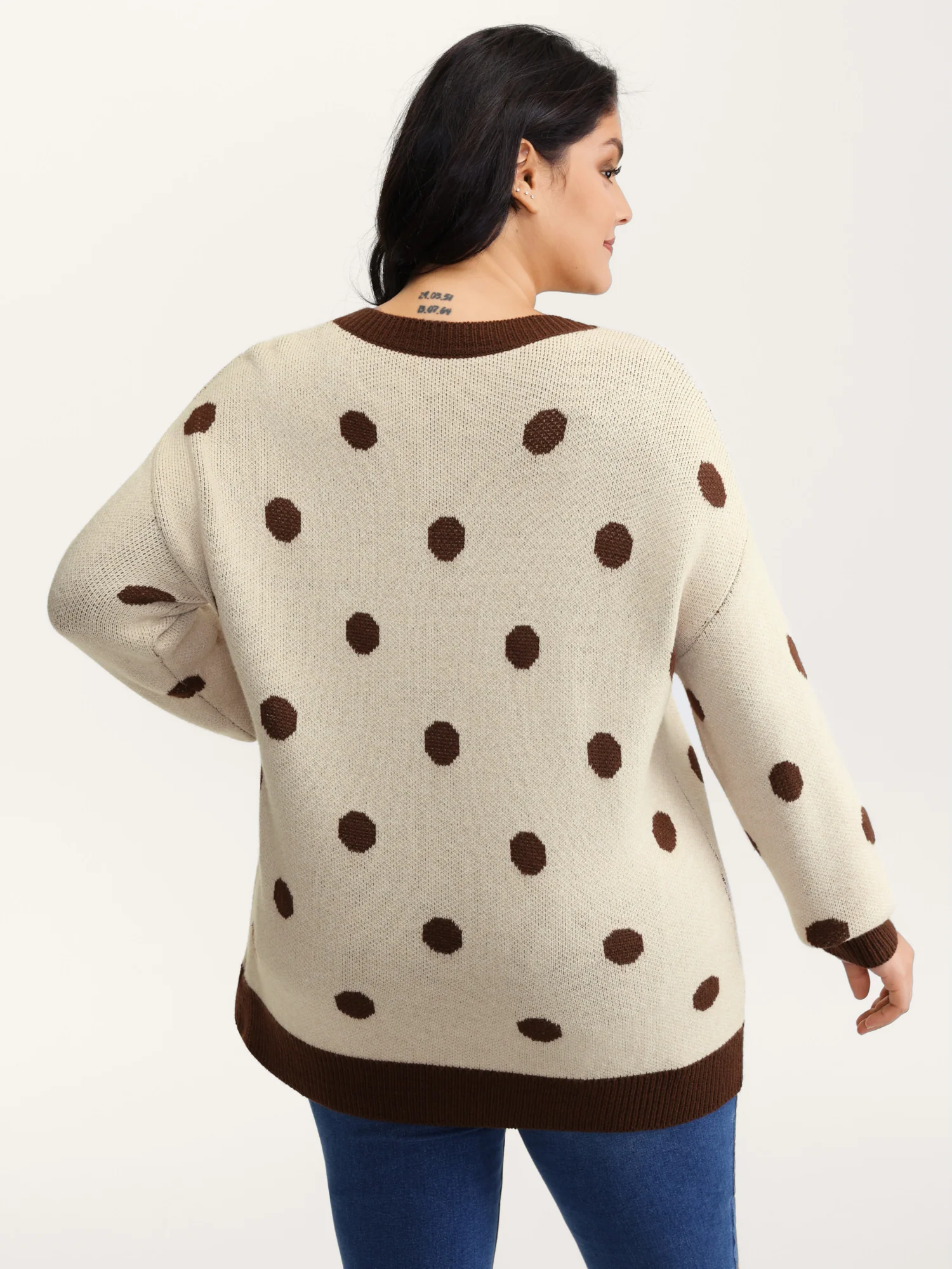 Polka Dots Print Color Contrast Pullover - Image 4