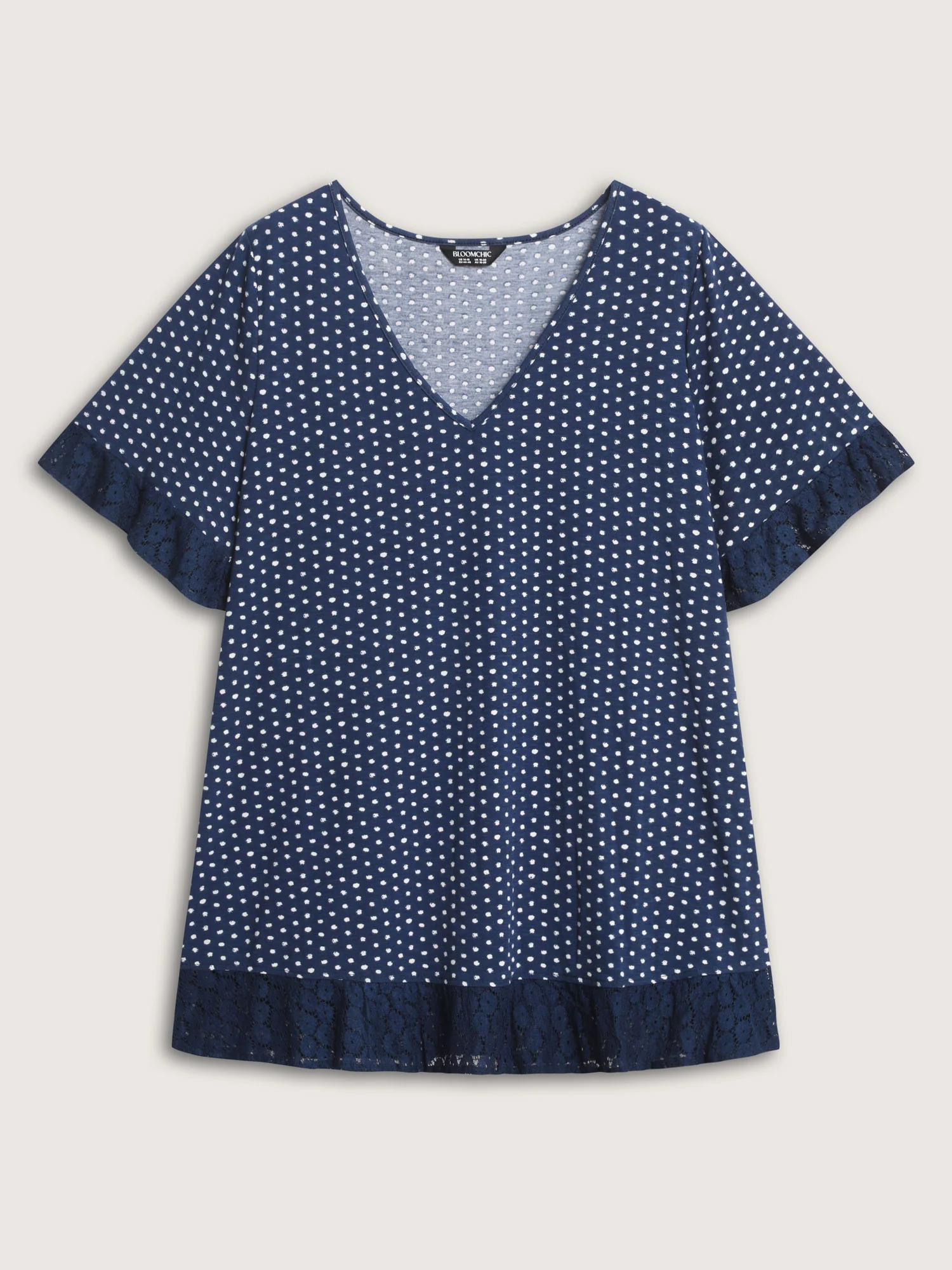 Polka Dots Print Lace Trim Knit Top - Image 6