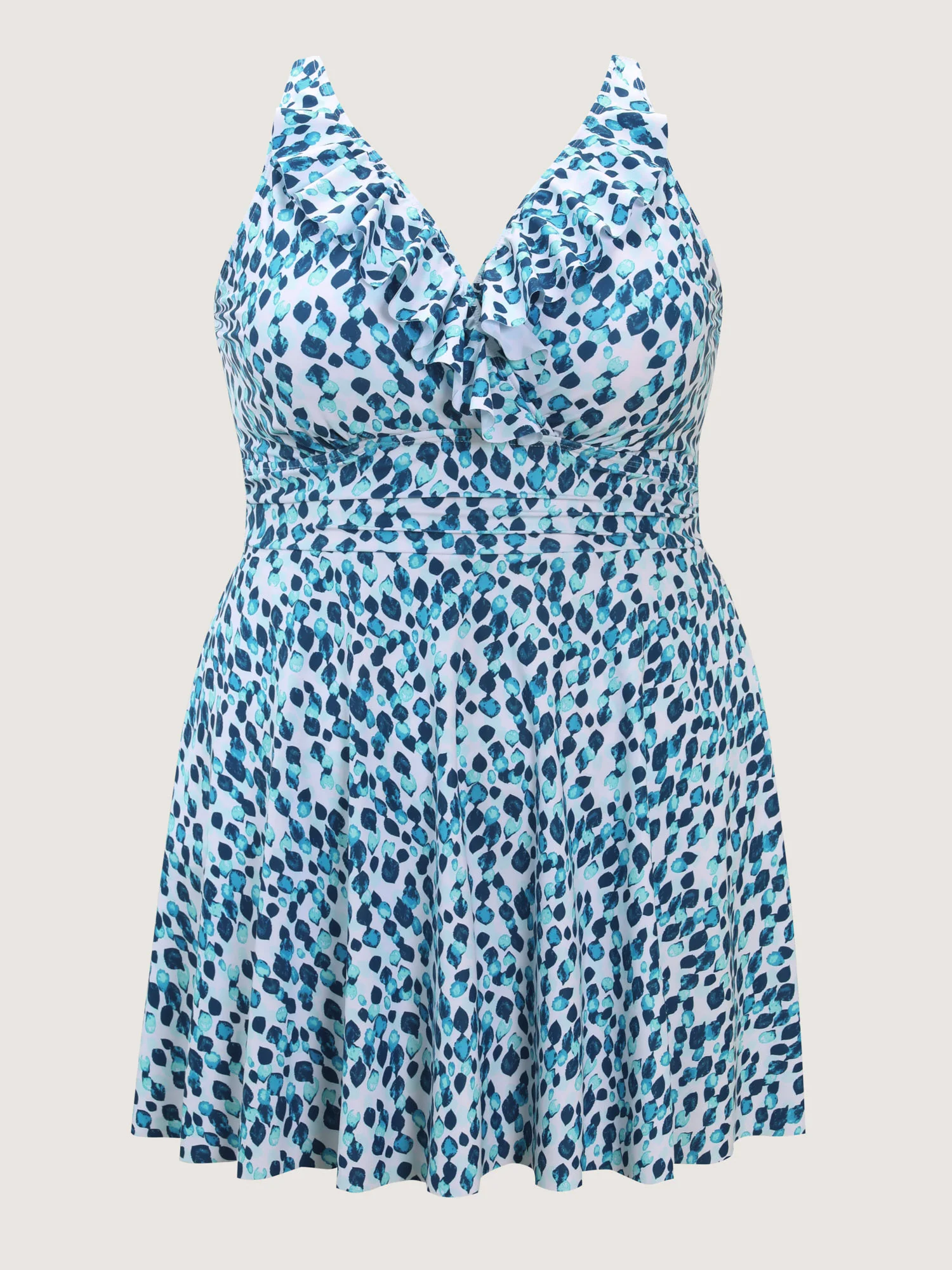 Polka Dots Print Pockets Swim Dress - Image 6