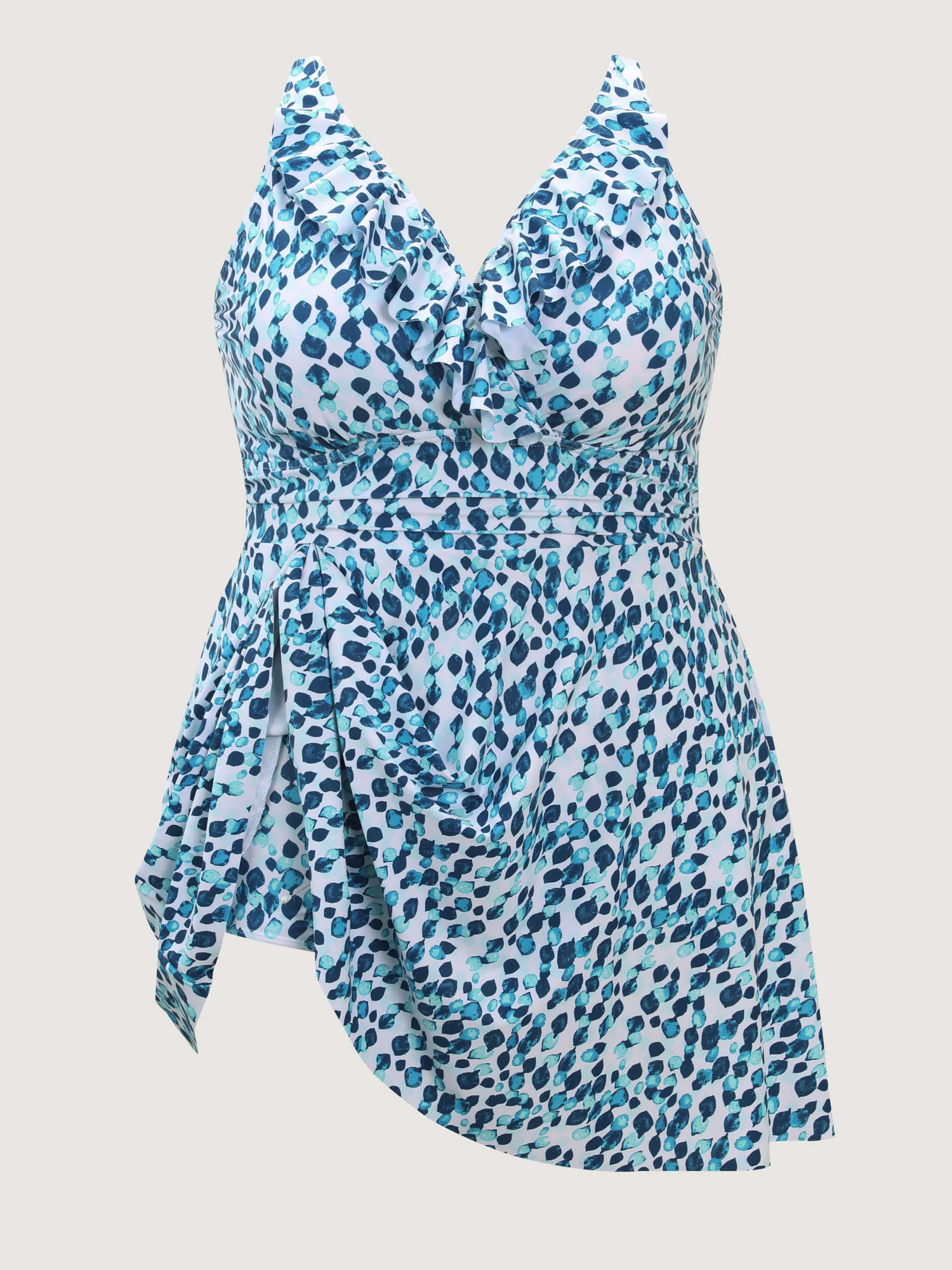 Polka Dots Print Pockets Swim Dress - Image 7