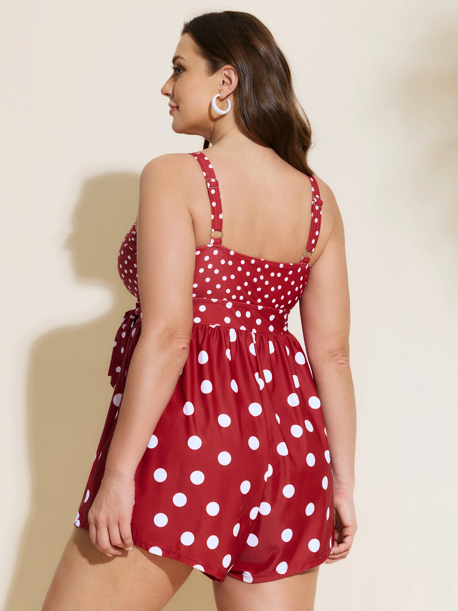 Polka Dots Print Pockets Swim Romper - Image 6