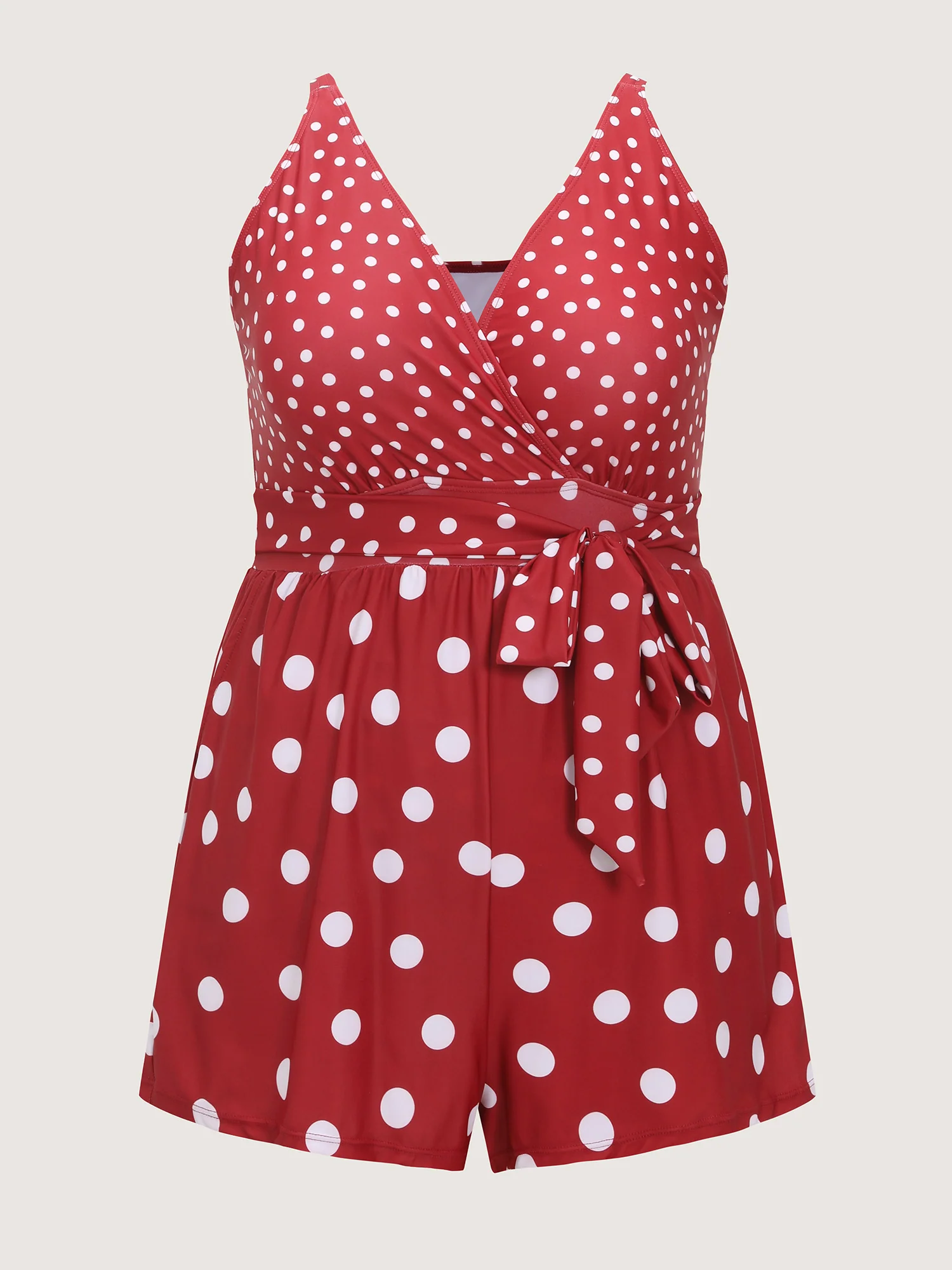 Polka Dots Print Pockets Swim Romper - Image 9