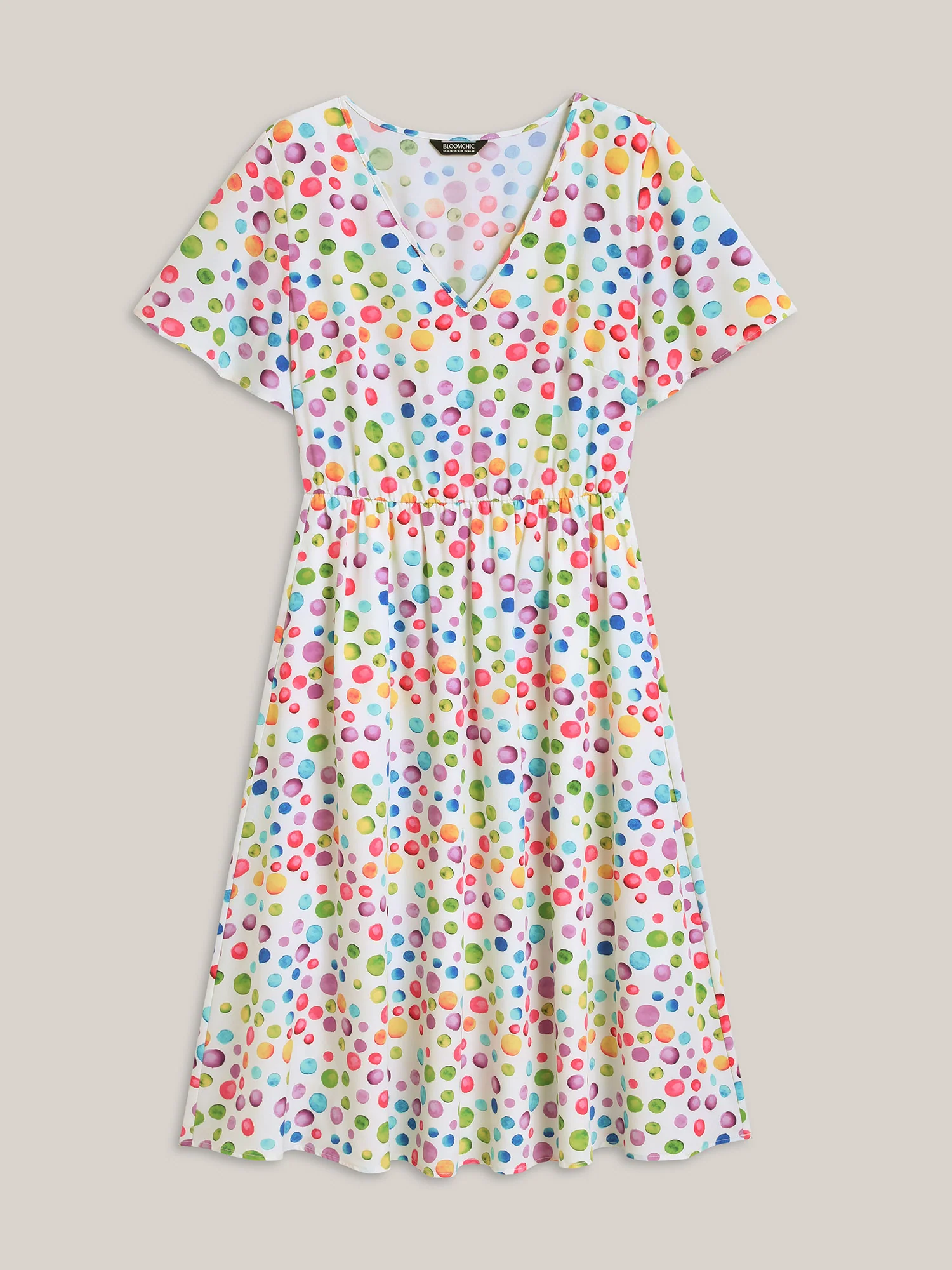 Polka Dots Print Pockets V-Neck Midi Dress - Image 7