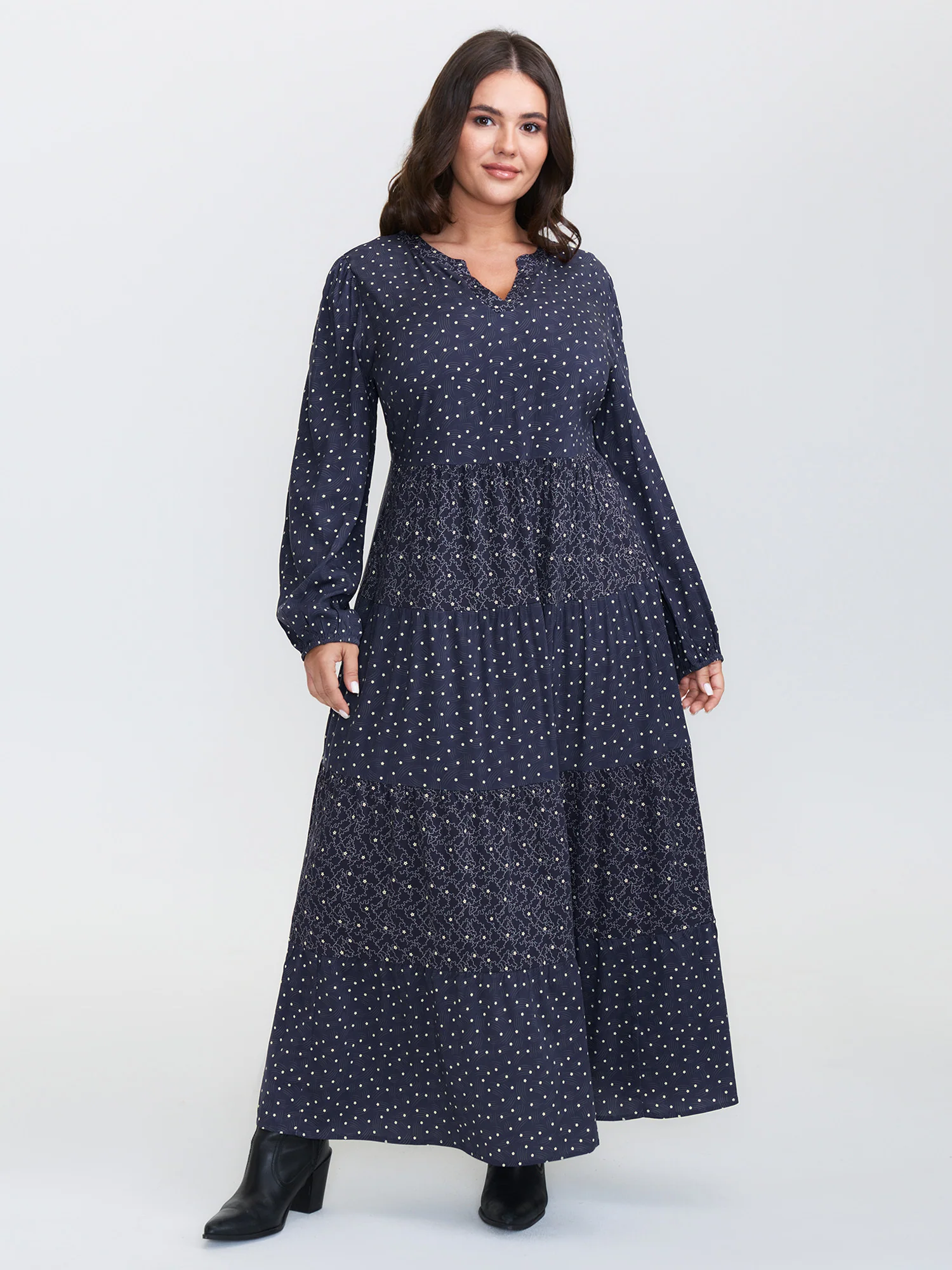 Polka Dots Print Tiered Flowy Maxi Dress - Image 3
