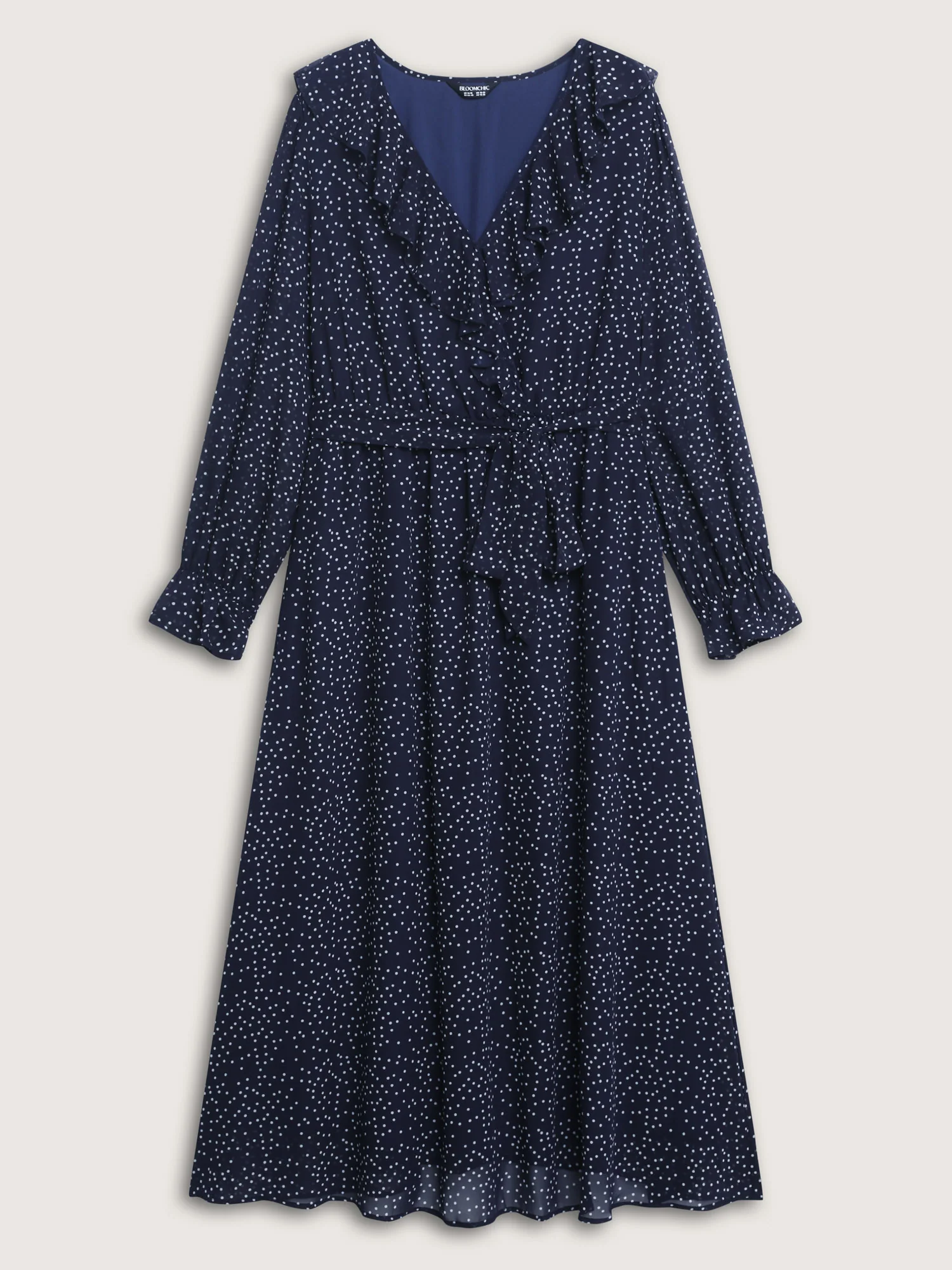 Polka Dots Ruffled Neckline Sheer Maxi Dress - Image 8
