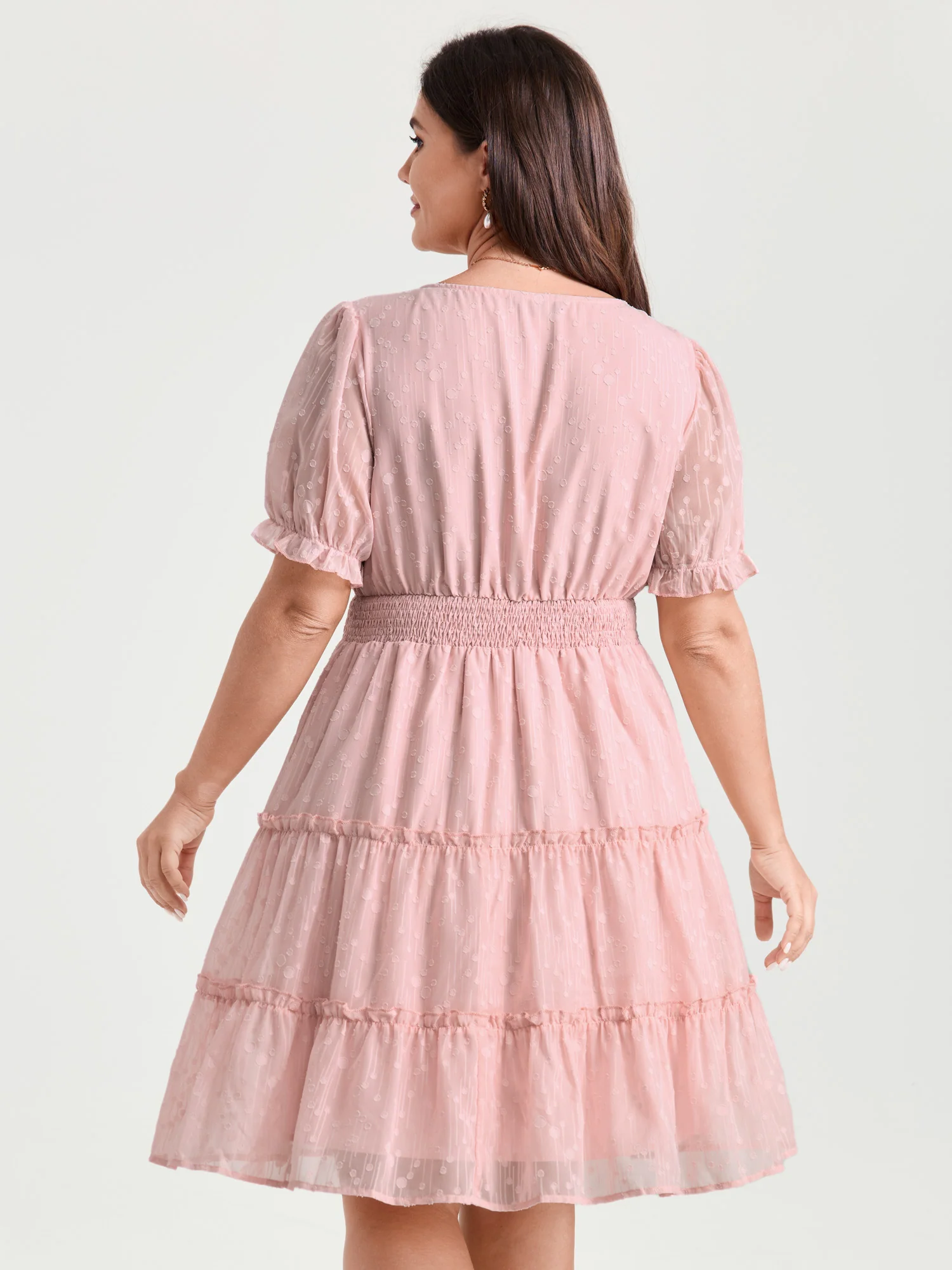 Polka Dots Shirred Cuff Sleeve Tiered Mini Dress - Image 4
