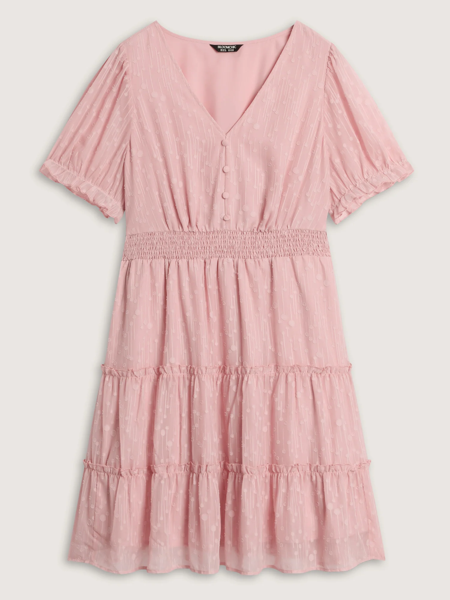 Polka Dots Shirred Cuff Sleeve Tiered Mini Dress - Image 7