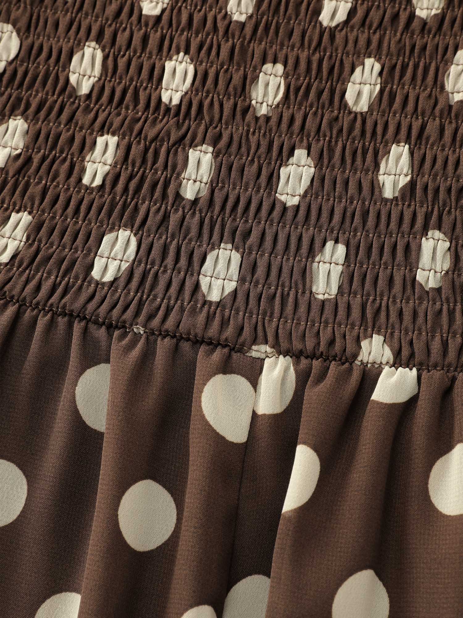 Polka Dots Shirred Stretchy Waist Midi Dress - Image 7