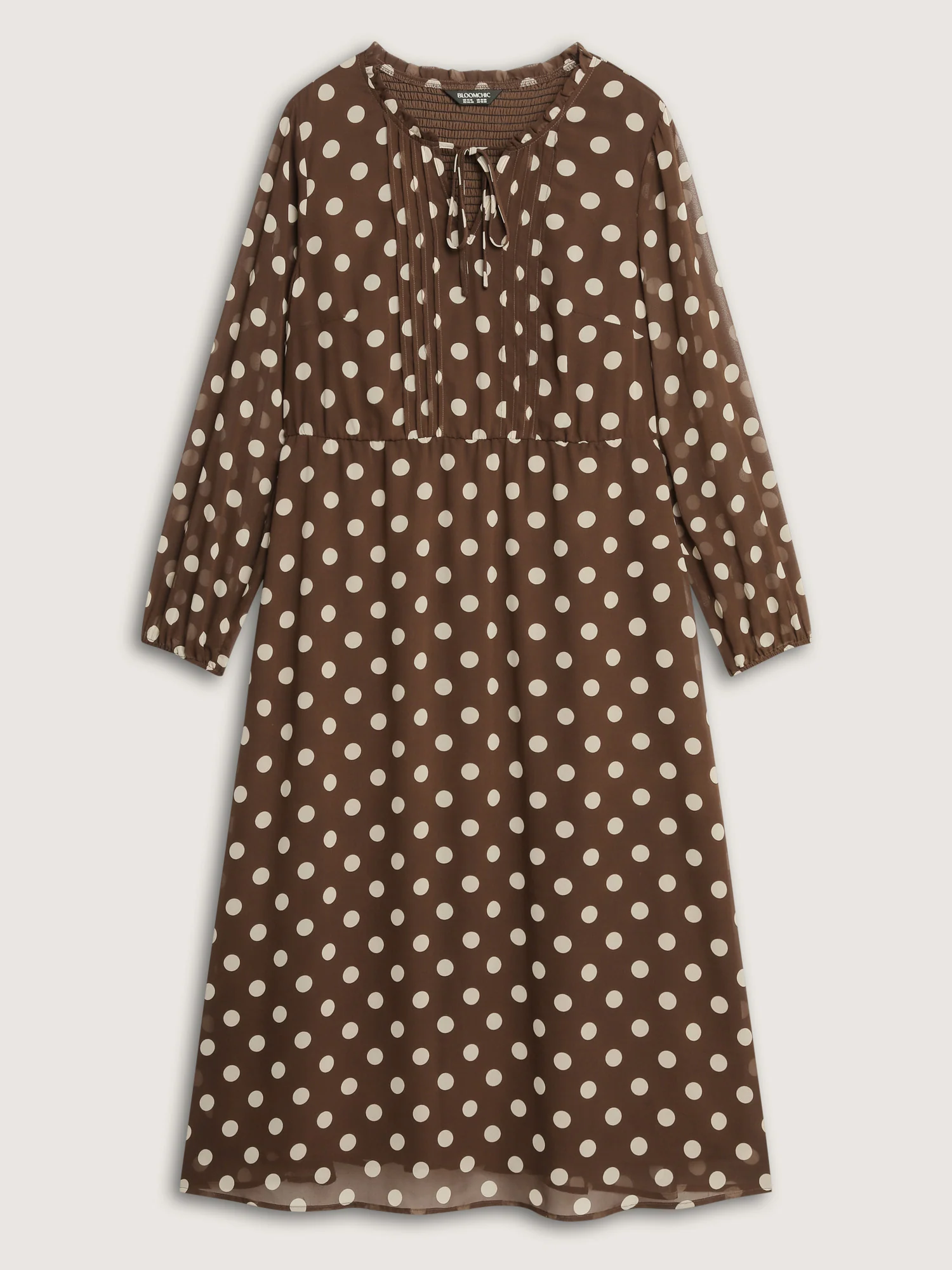Polka Dots Shirred Stretchy Waist Midi Dress - Image 8