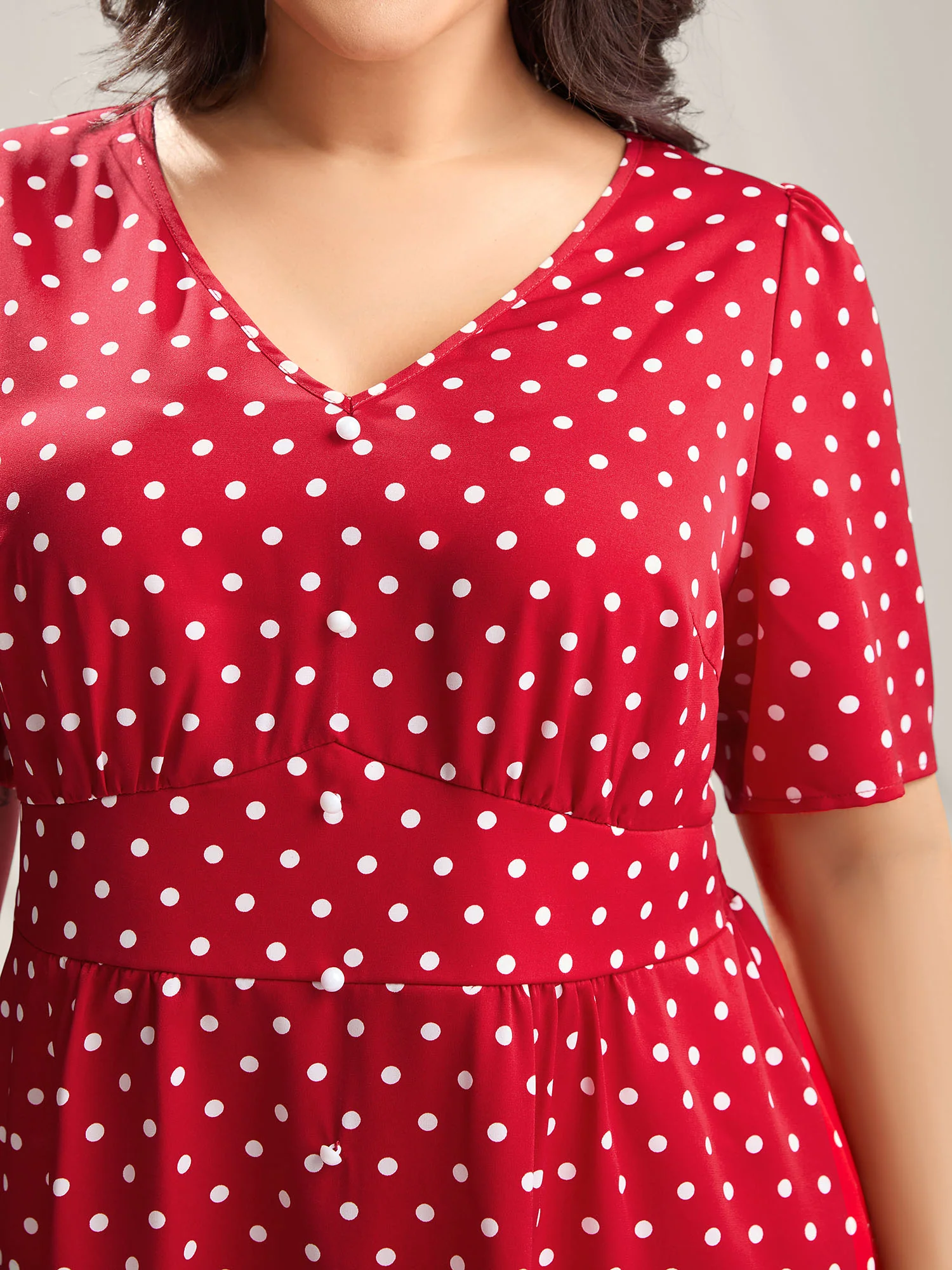 Polka Dots Shirred Waist Blouse - Image 2
