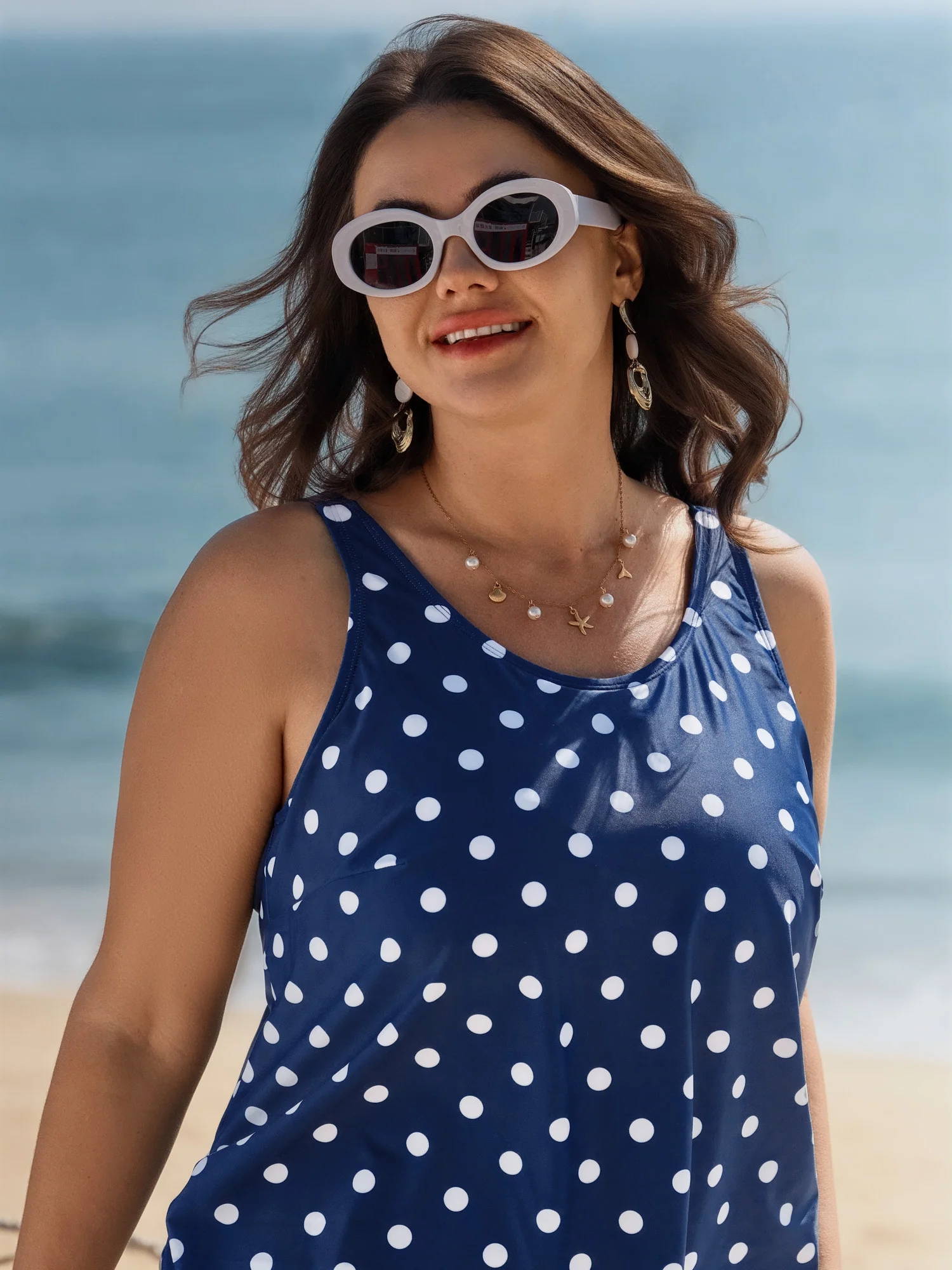 Polka Dots Side Drawstring Swim Top - Image 2
