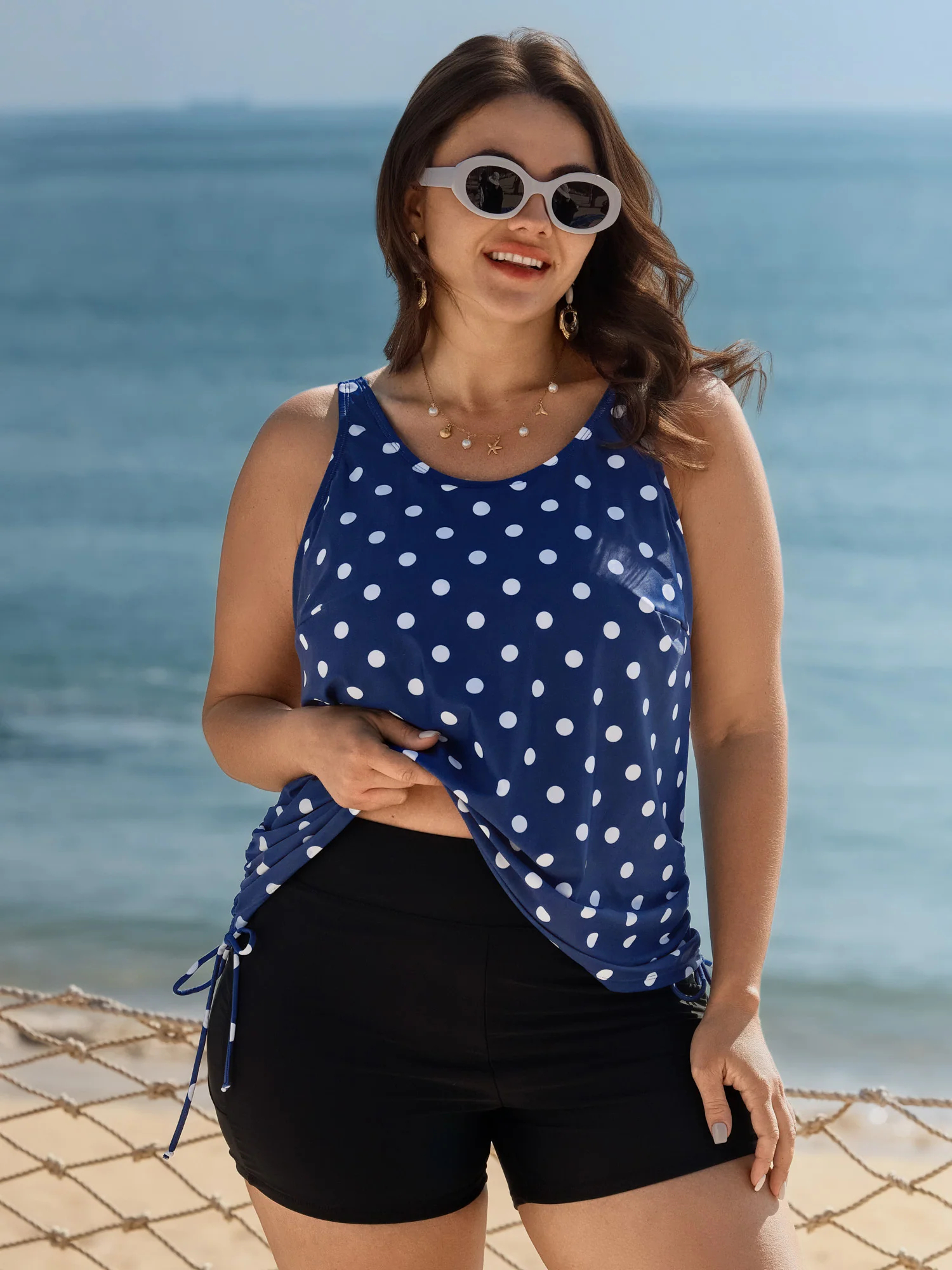 Polka Dots Side Drawstring Swim Top - Image 3