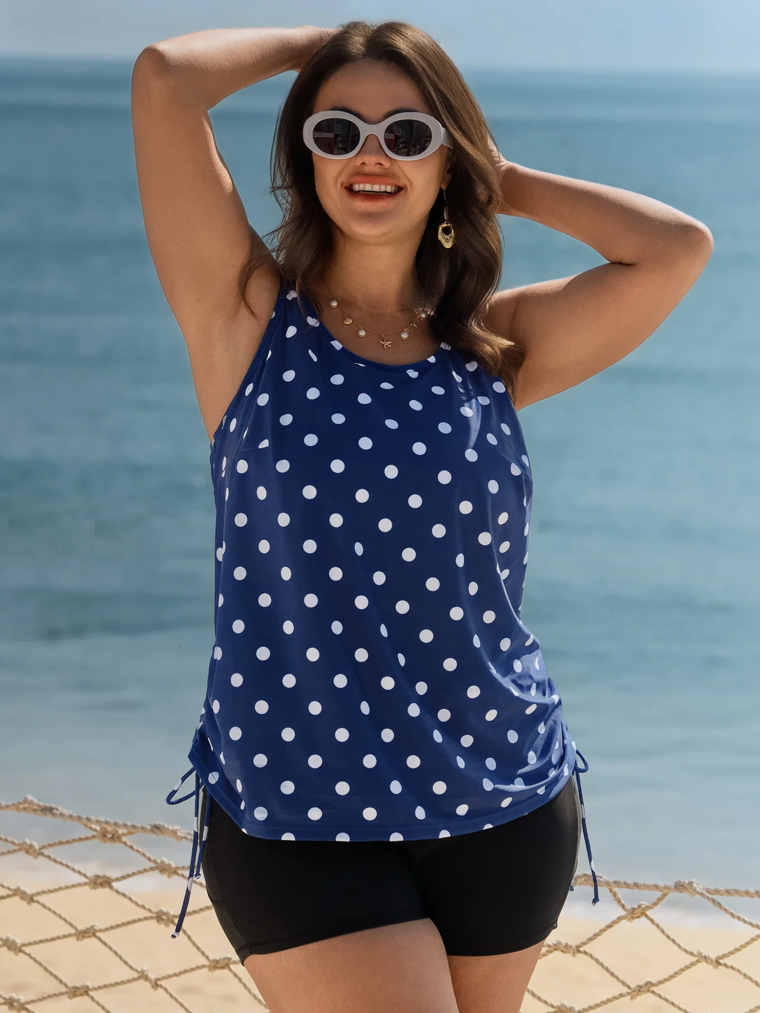 Polka Dots Side Drawstring Swim Top - Image 4