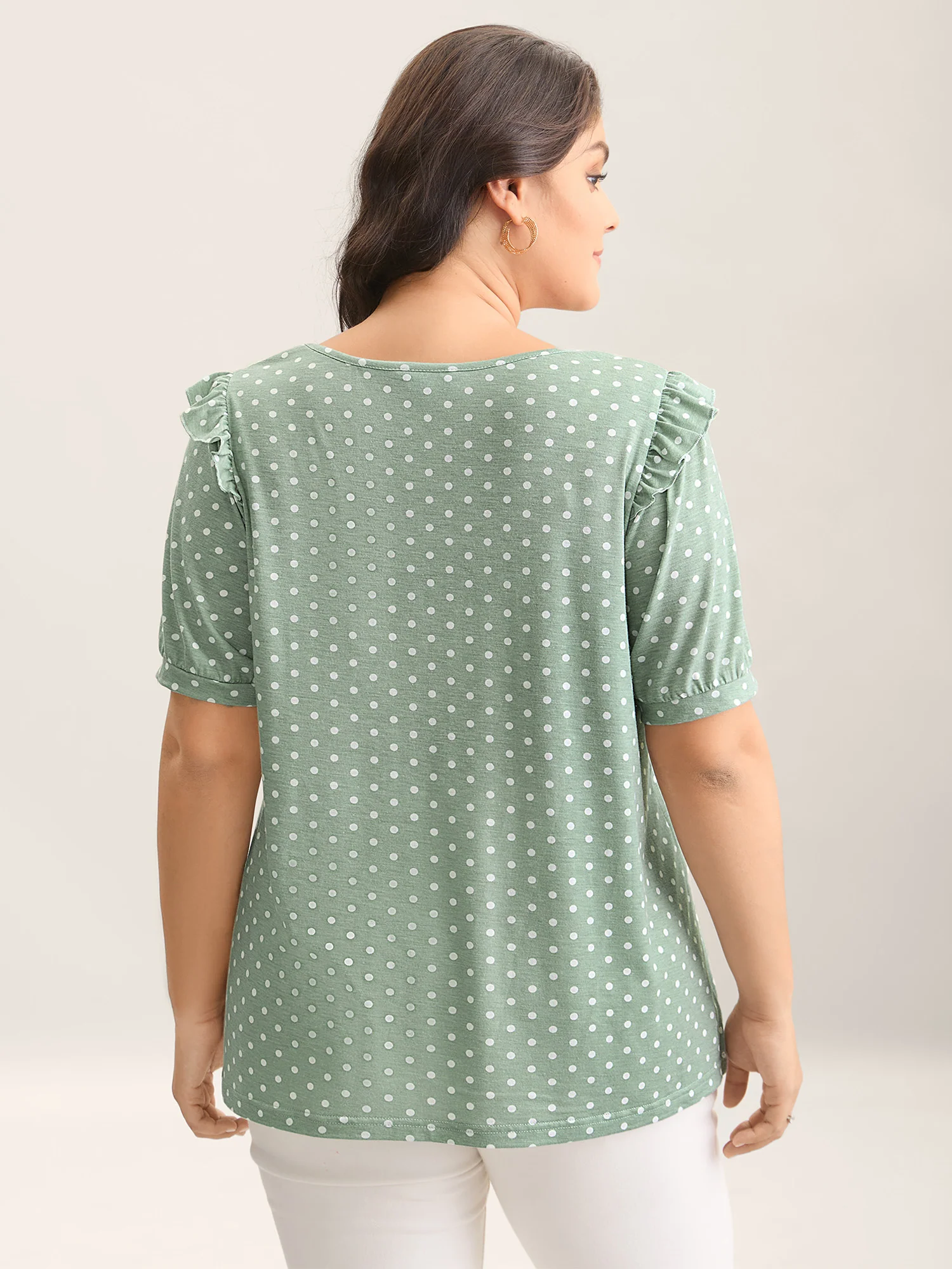 Polka Dots Stretchy Puff Sleeve Top - Image 2