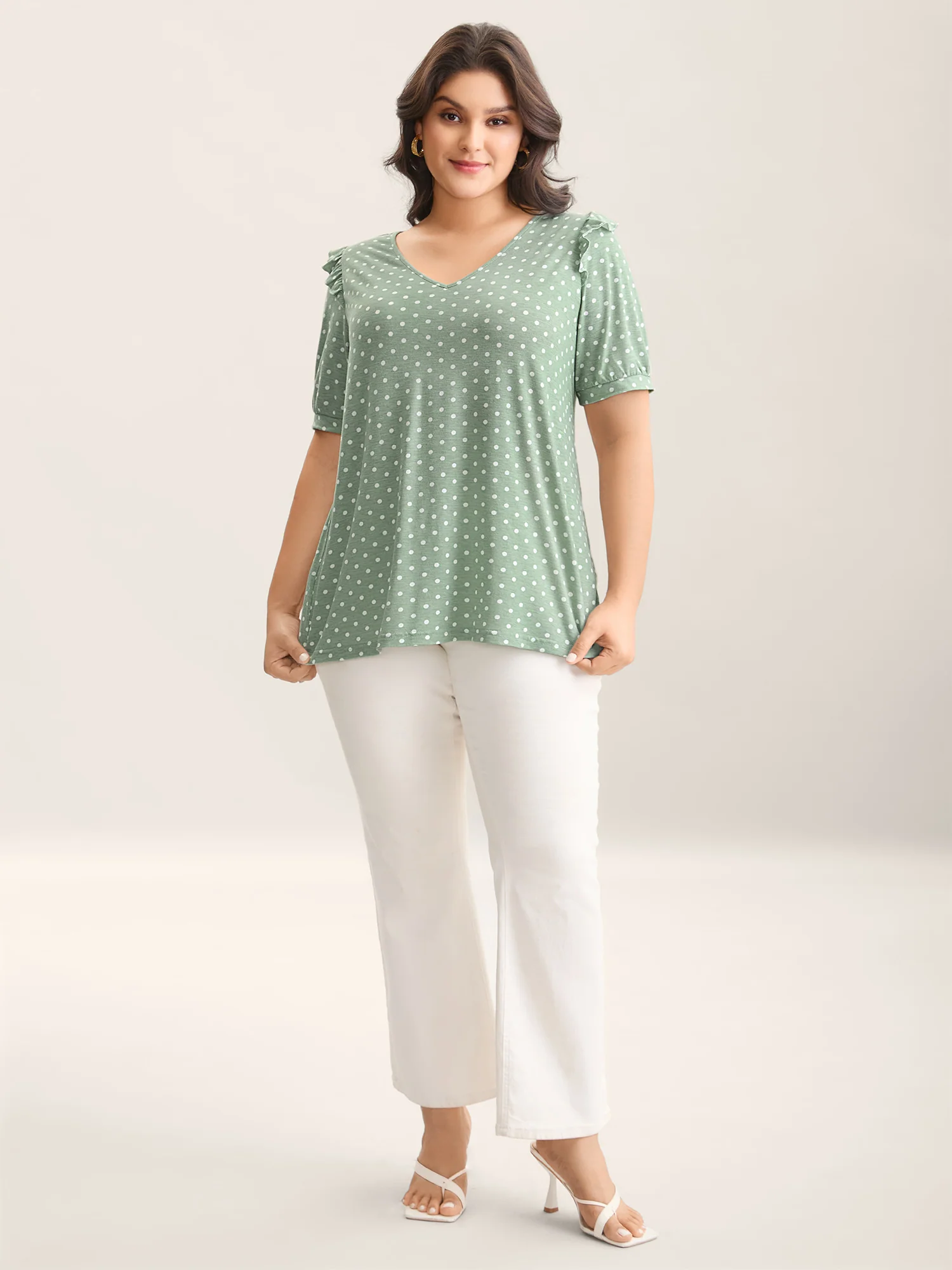 Polka Dots Stretchy Puff Sleeve Top - Image 3