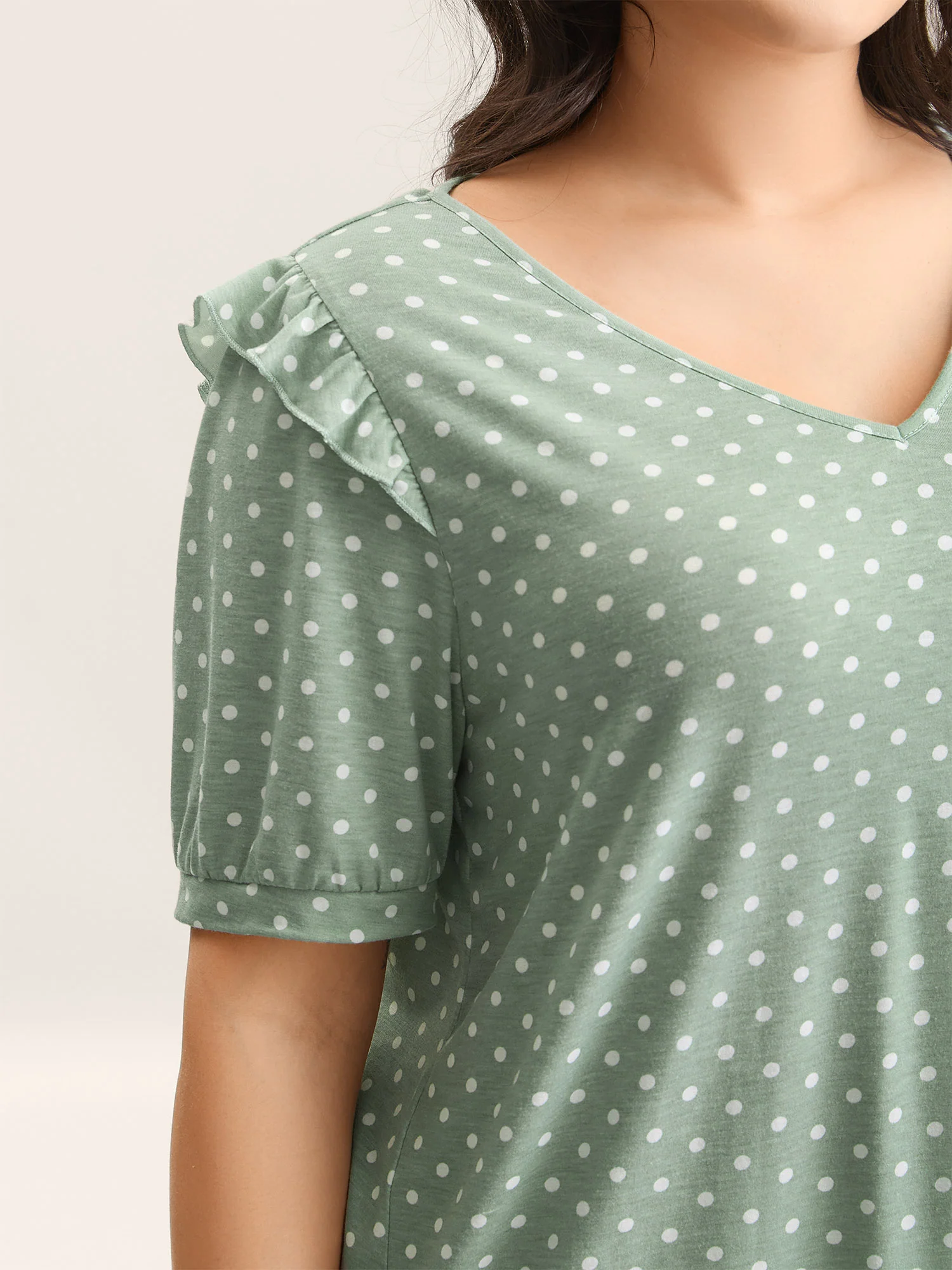 Polka Dots Stretchy Puff Sleeve Top - Image 4