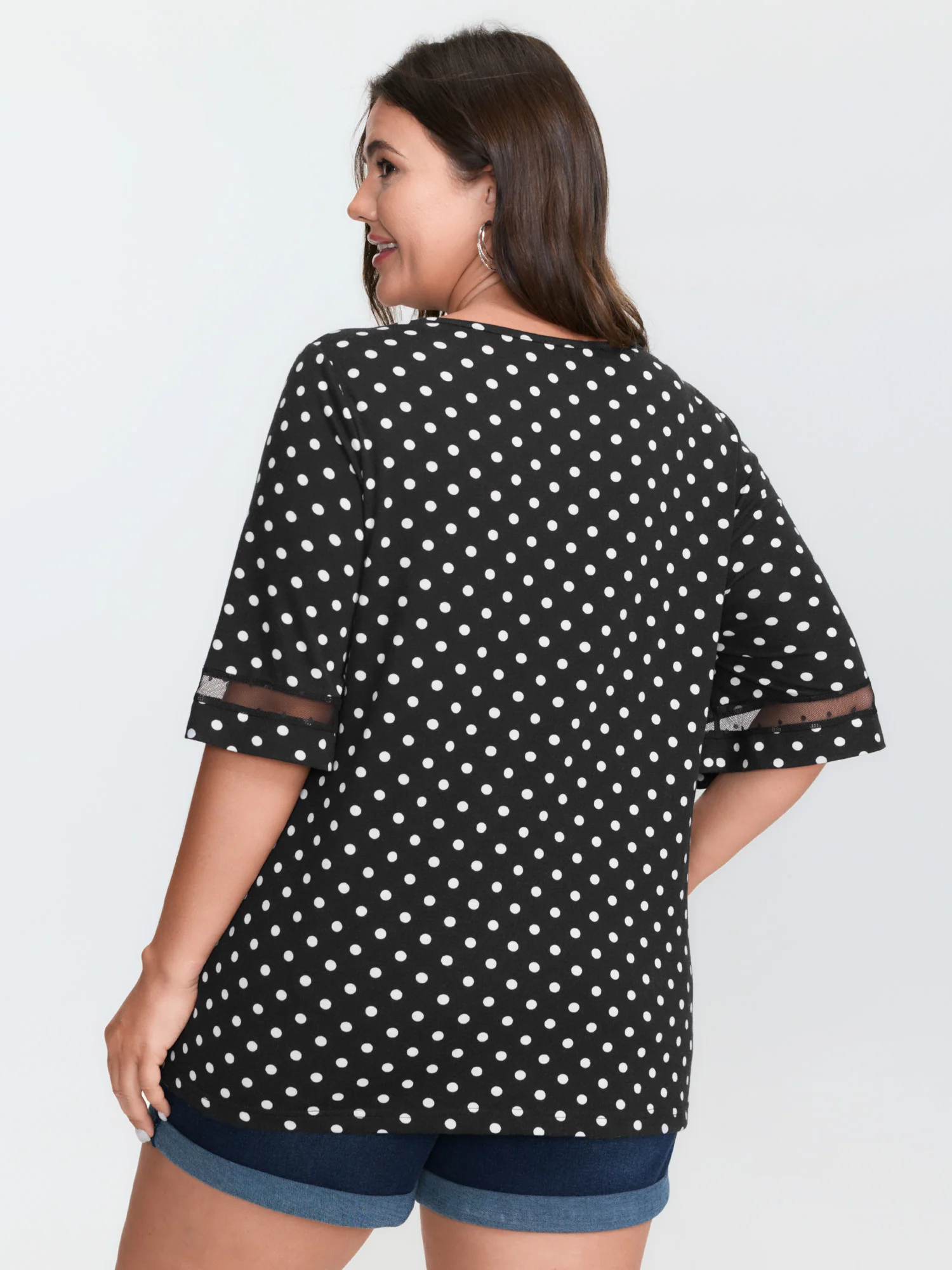 Polka Dots Stretchy V-Neck T-Shirt - Image 5