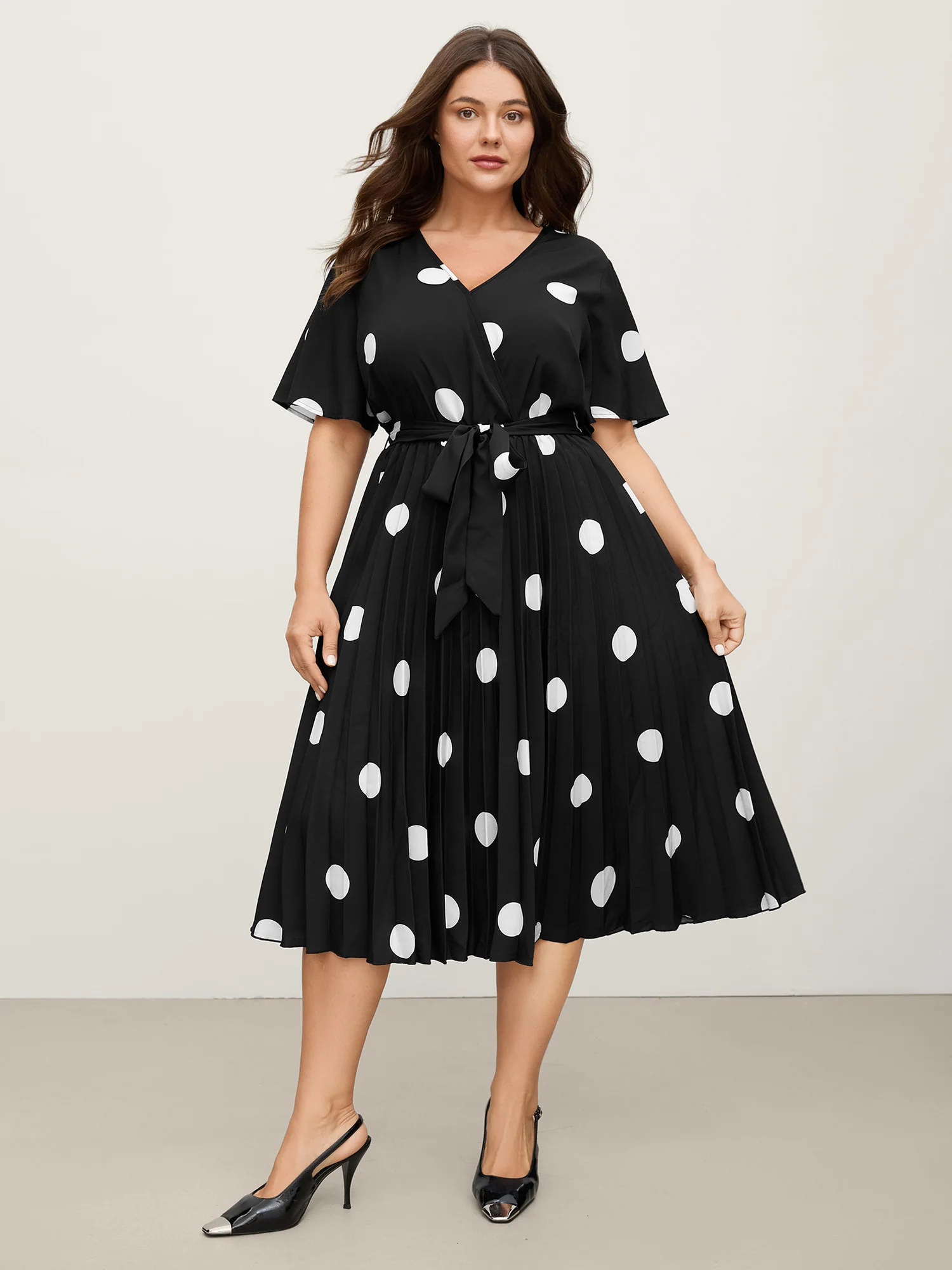 Polka Dots Stretchy Waist Midi Dress - Image 3