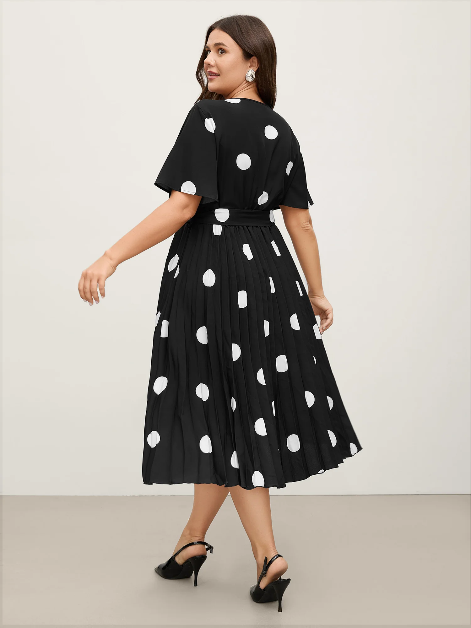 Polka Dots Stretchy Waist Midi Dress - Image 4