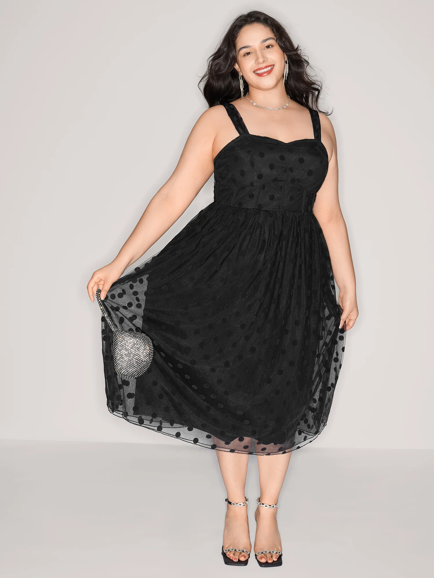 Polka Dots Structured Corset Detail Midi Dress - Image 2